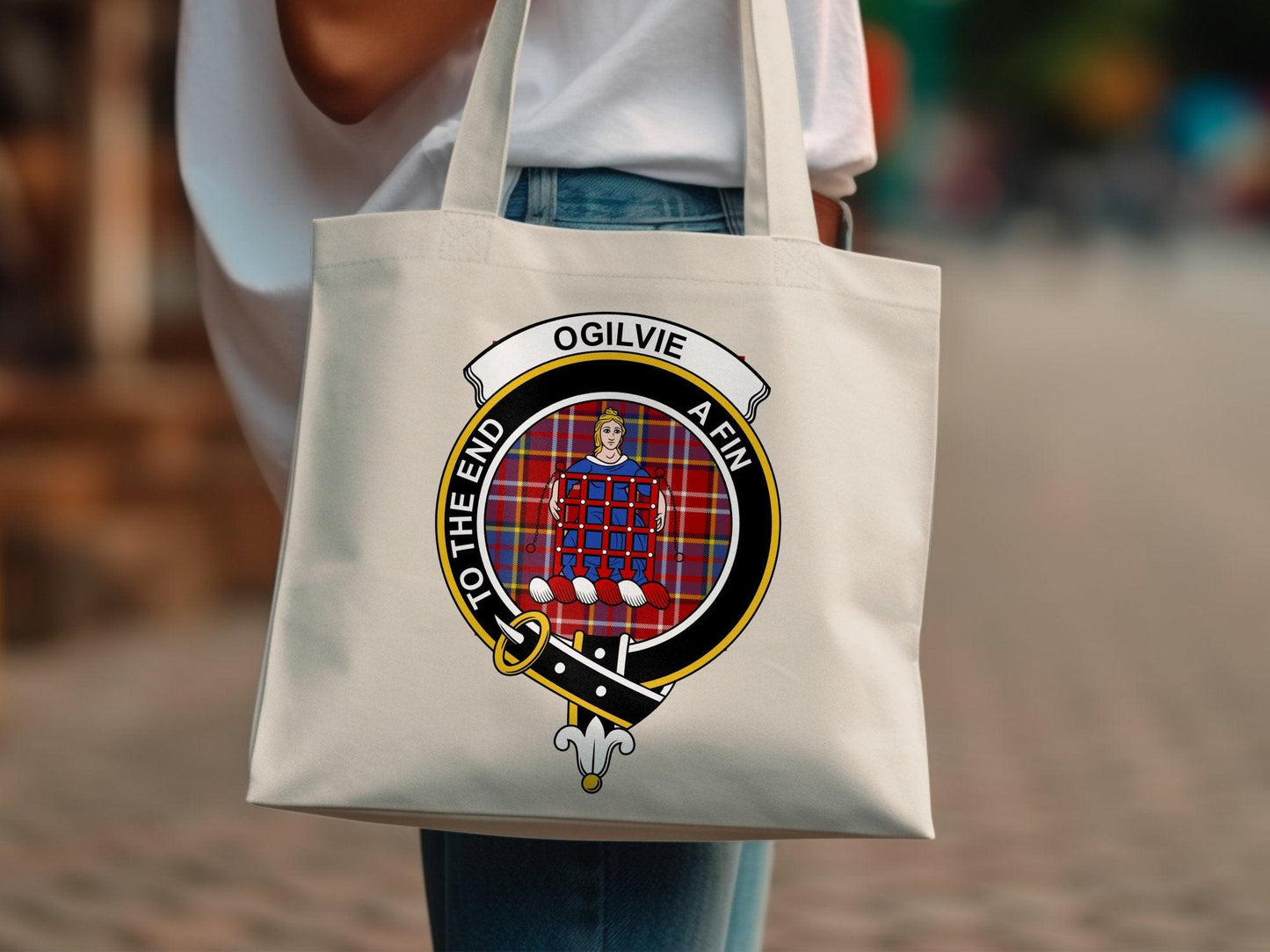 Ogilvie Scottish Clan Crest Tartan Tote Bags - Celtic Ancestry Gifts
