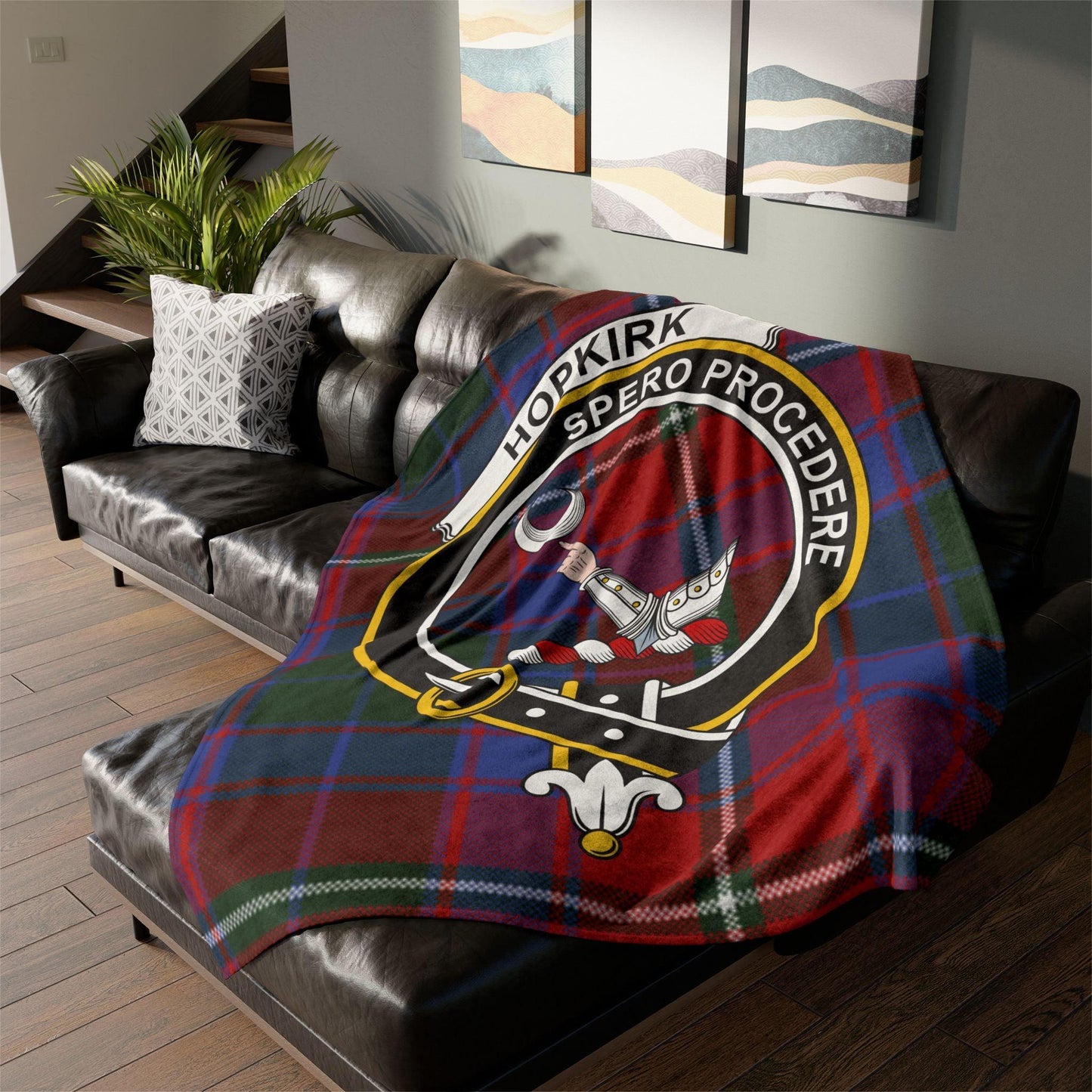 Hopkirk Clan Tartan Blanket – Scottish Crest Throw, Soft & Cozy
