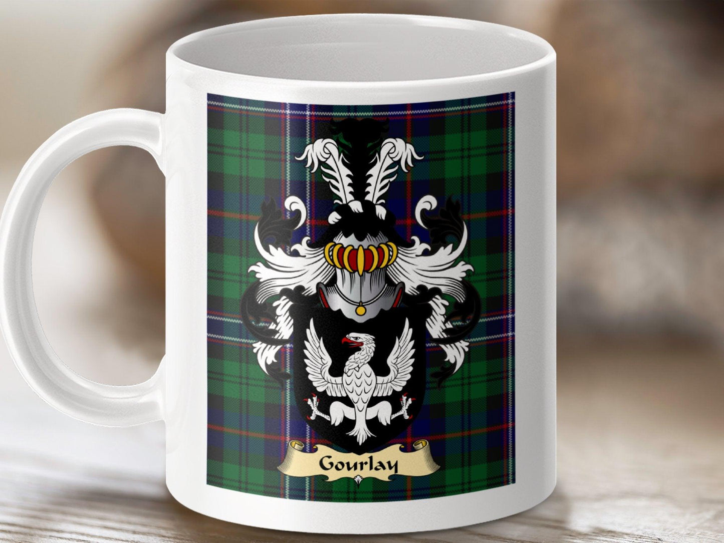 Gourlay Clan Surname Coat Of Arms Scottish Mug - Celtic Ancestry Gifts
