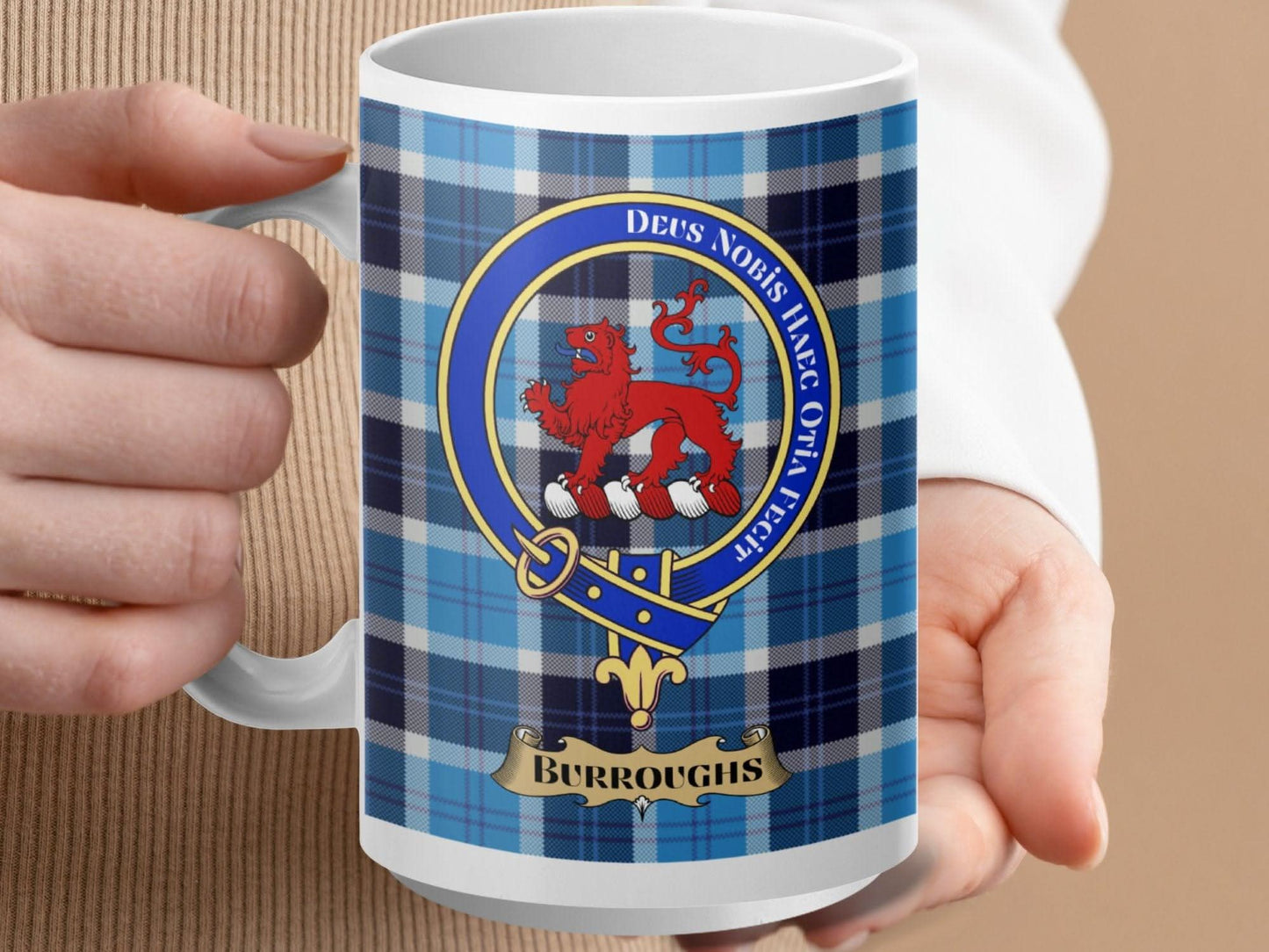 Burroughs Crest Blue Plaid Design Coffee Mug product