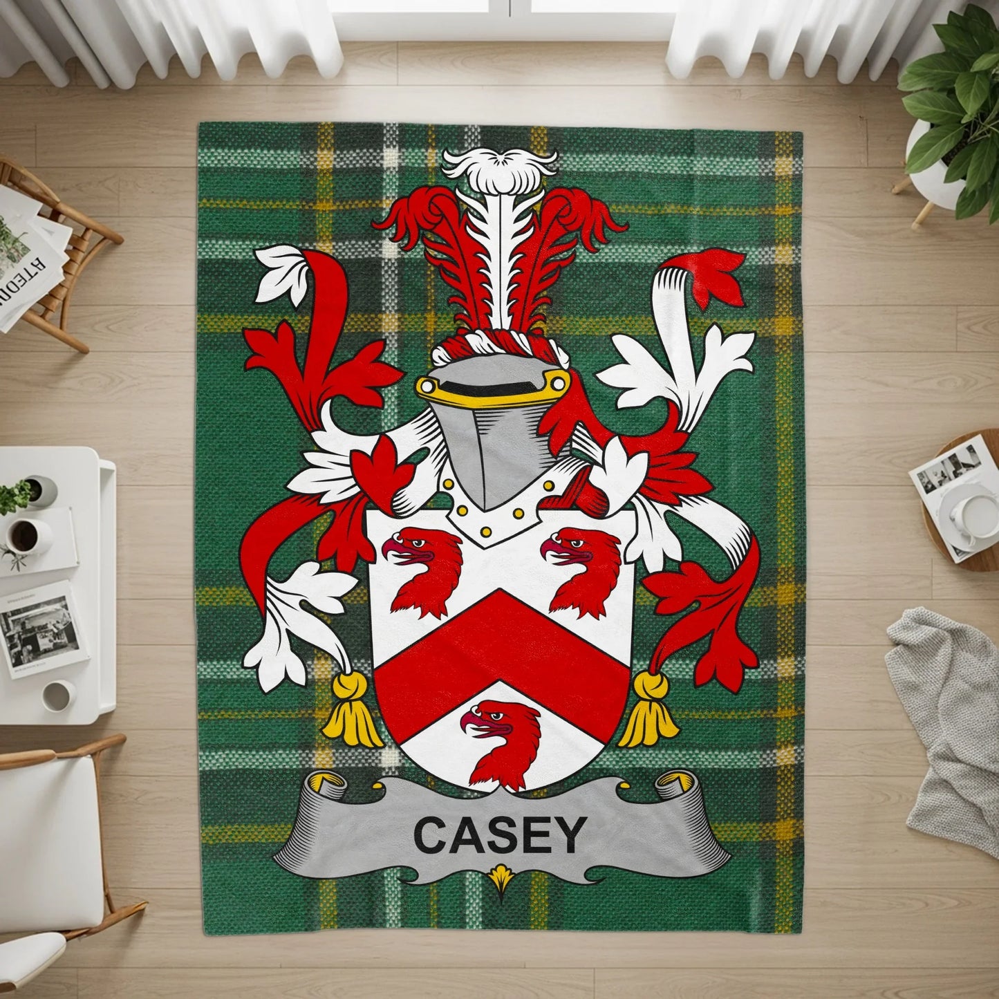 Casey Family Crest on Tartan Background Rug product