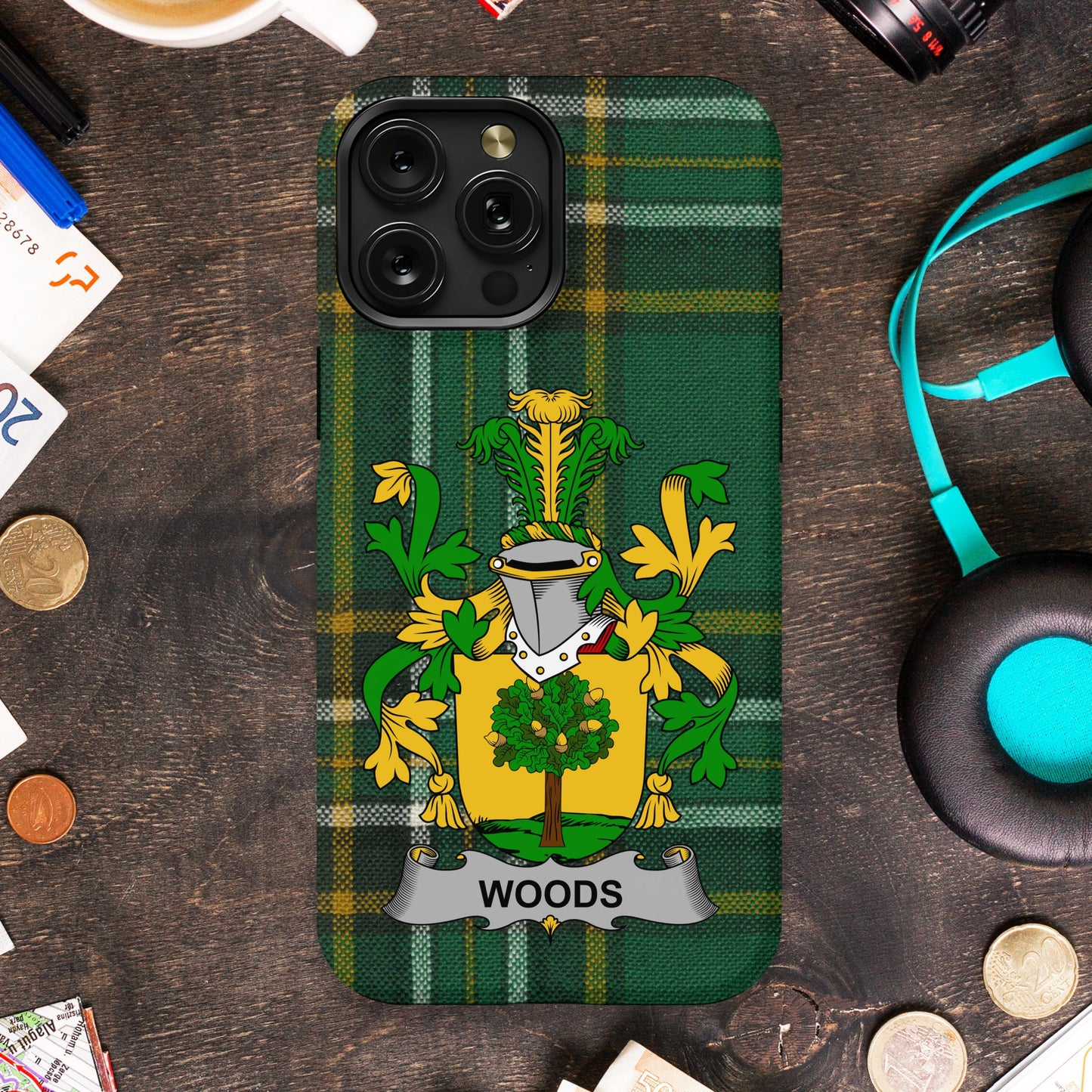 Woods Family Crest with Shield Design Cell phone cover - Celtic Ancestry Gifts