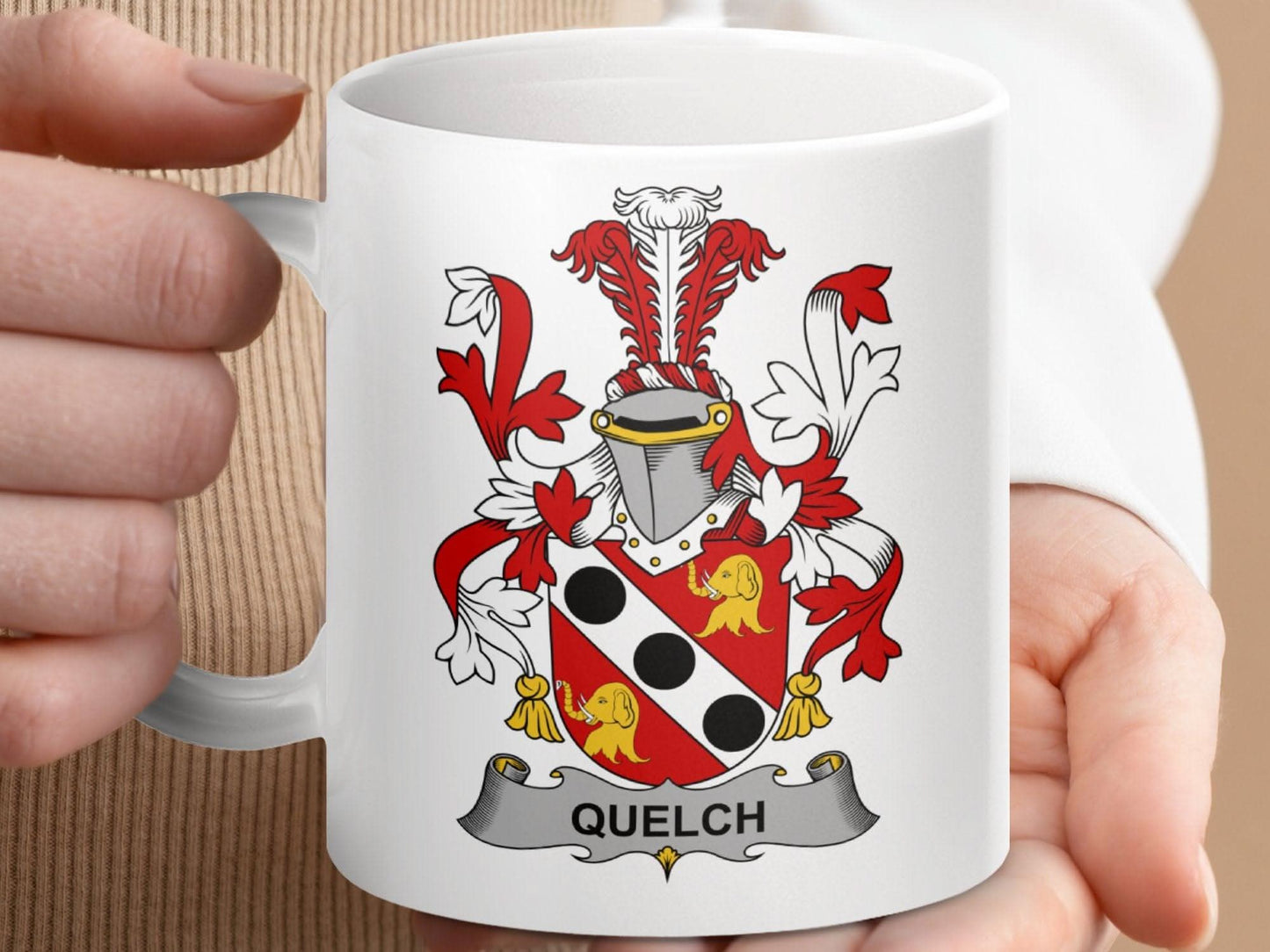 Quelch Family Crest Unique Heraldry Mug - Celtic Ancestry Gifts