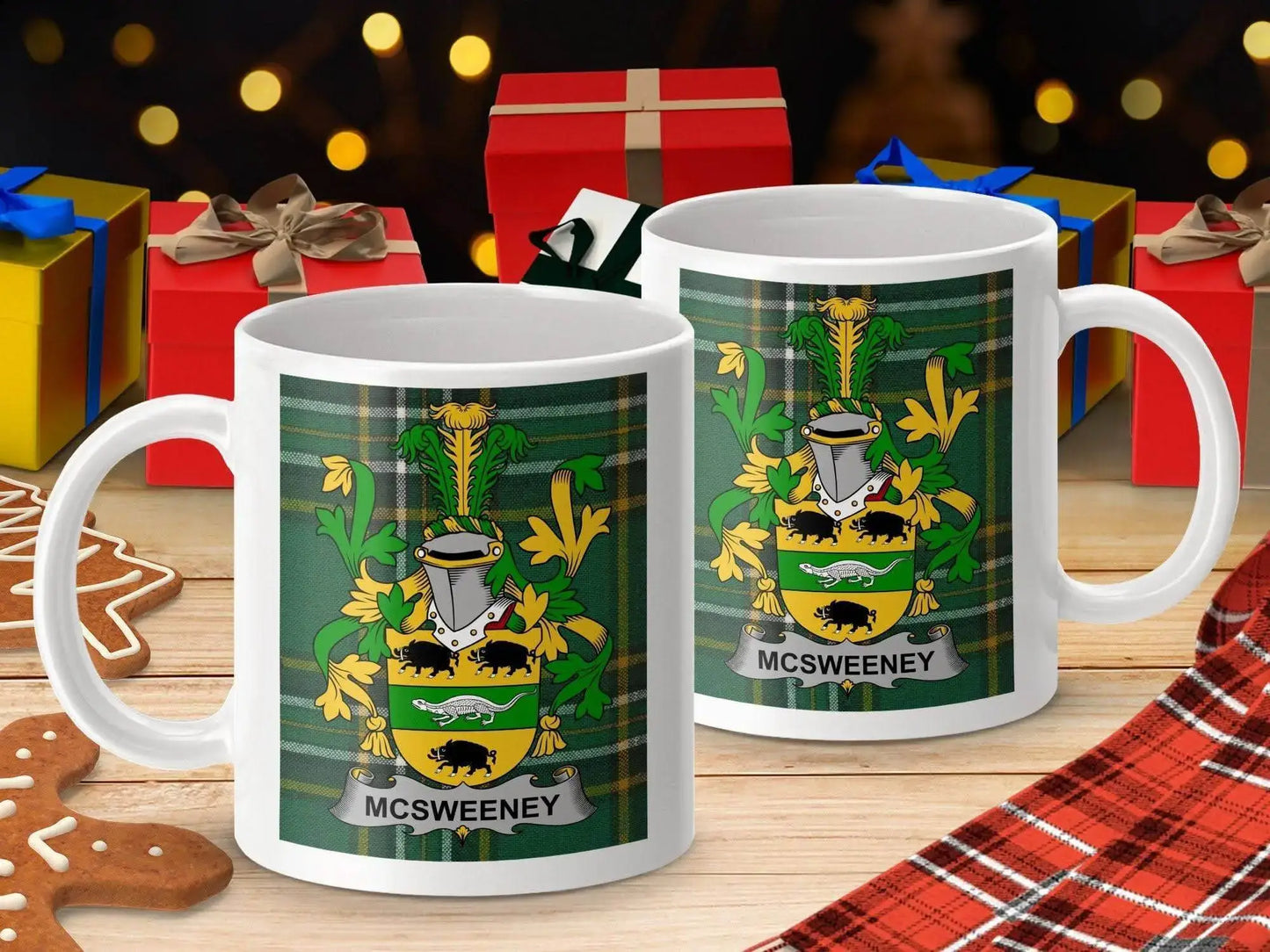 McSweeney Surname Family Crest Irish Tartan Mug - Celtic Ancestry Gifts