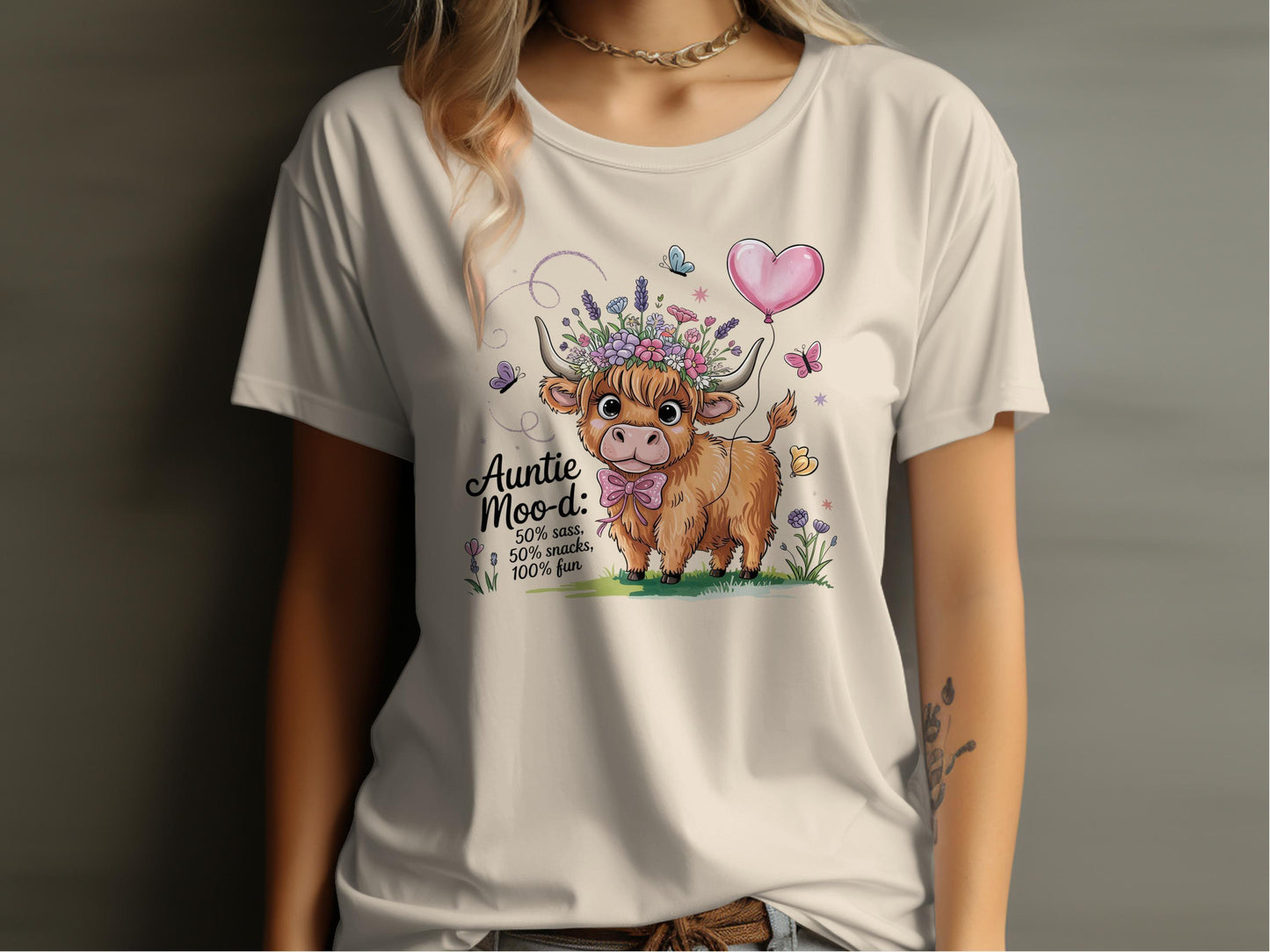 Auntie Moo-d Cute Illustrated Cow Graphic Tee product