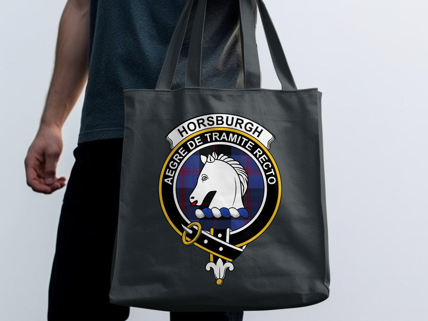 Horsburgh Scottish Clan Crest Tartan Tote Bags - Celtic Ancestry Gifts