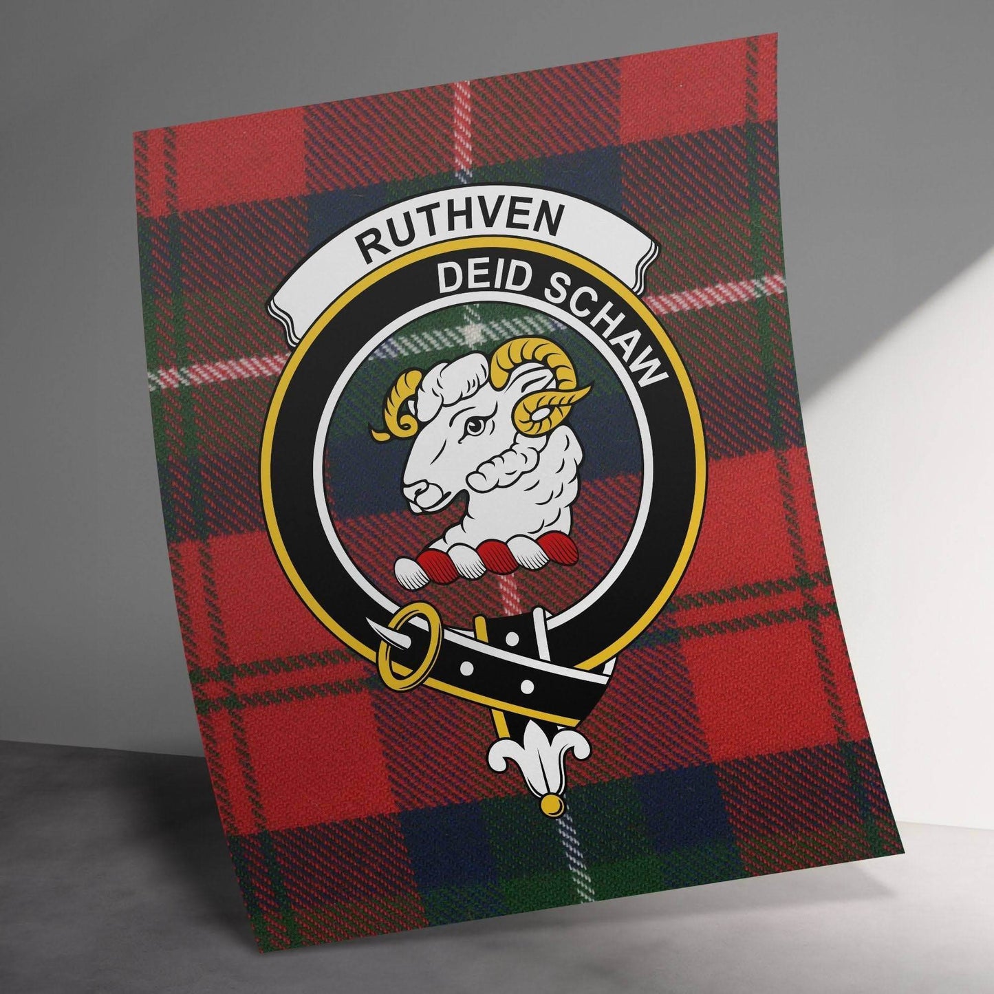 Ruthven Scottish Clan Crest Tartan Poster Canvas Wrap - Celtic Ancestry Gifts
