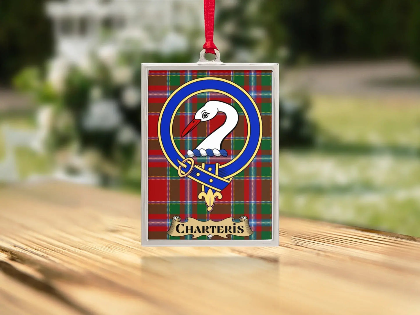 Elegant Red Tartan Charteris Family Crest Ornament product