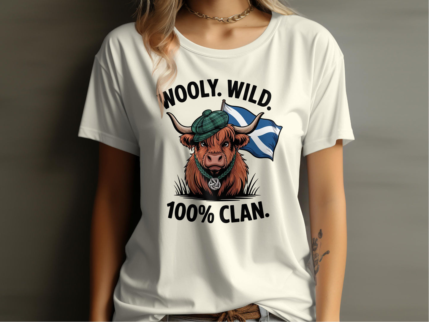 Wooly Wild 100 Percent Clan Highland Cow T-Shirt - Celtic Ancestry Gifts