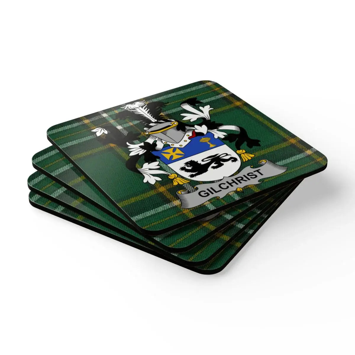 Family Crest of Gilchrist on Tartan Coat Coaster product type