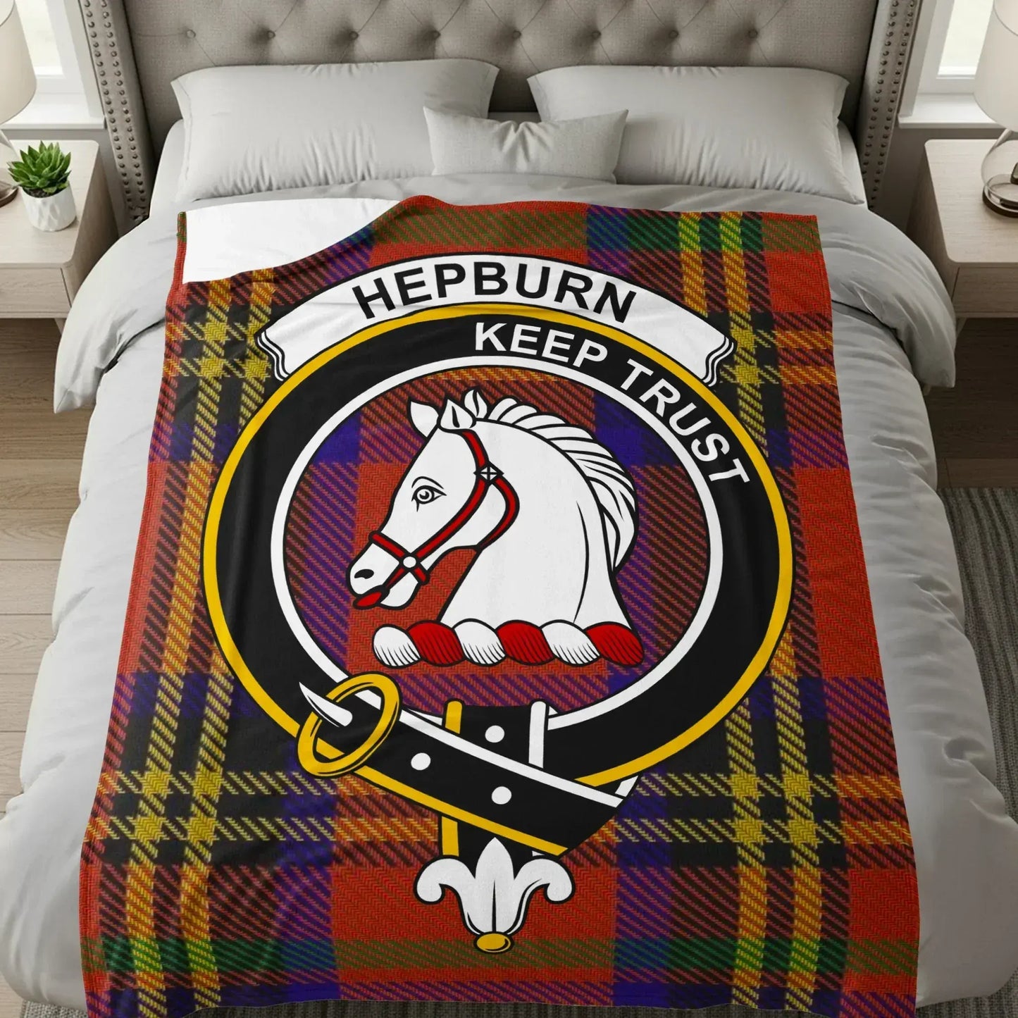 Hepburn Keep Trust Clan Emblem on Tartan Blanket product