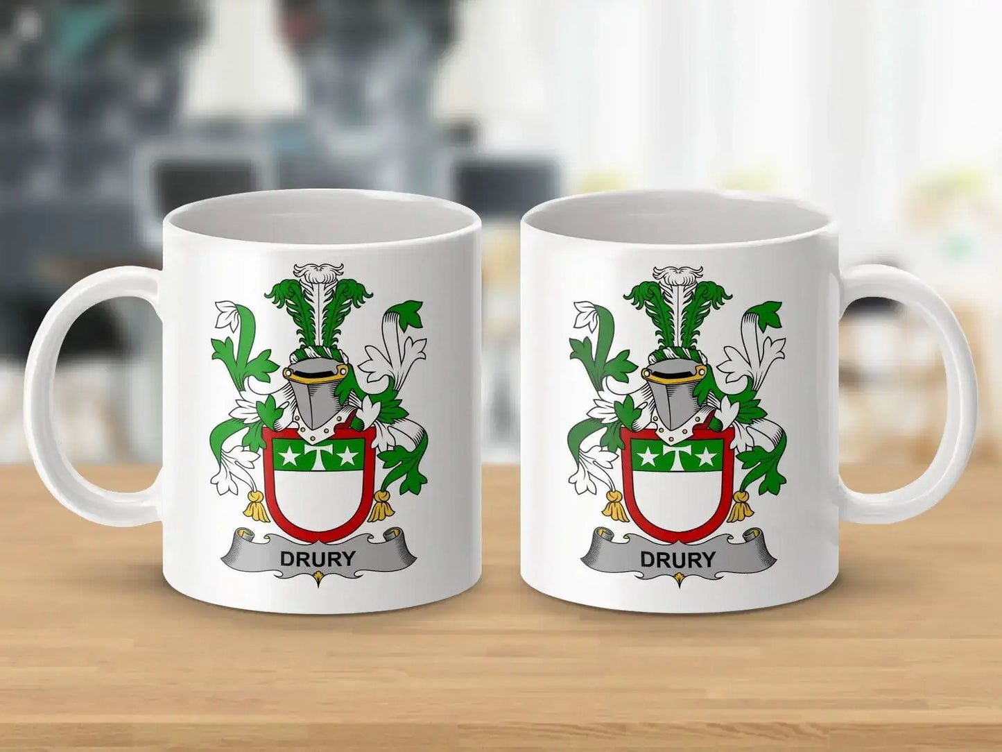 Drury Surname Irish Family Crest Mug - Celtic Ancestry Gifts