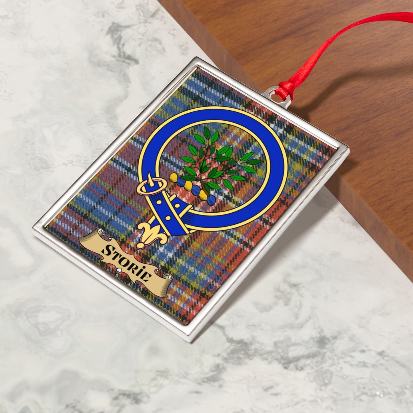 Storie Clan Tartan Ornament with Crest Design product type