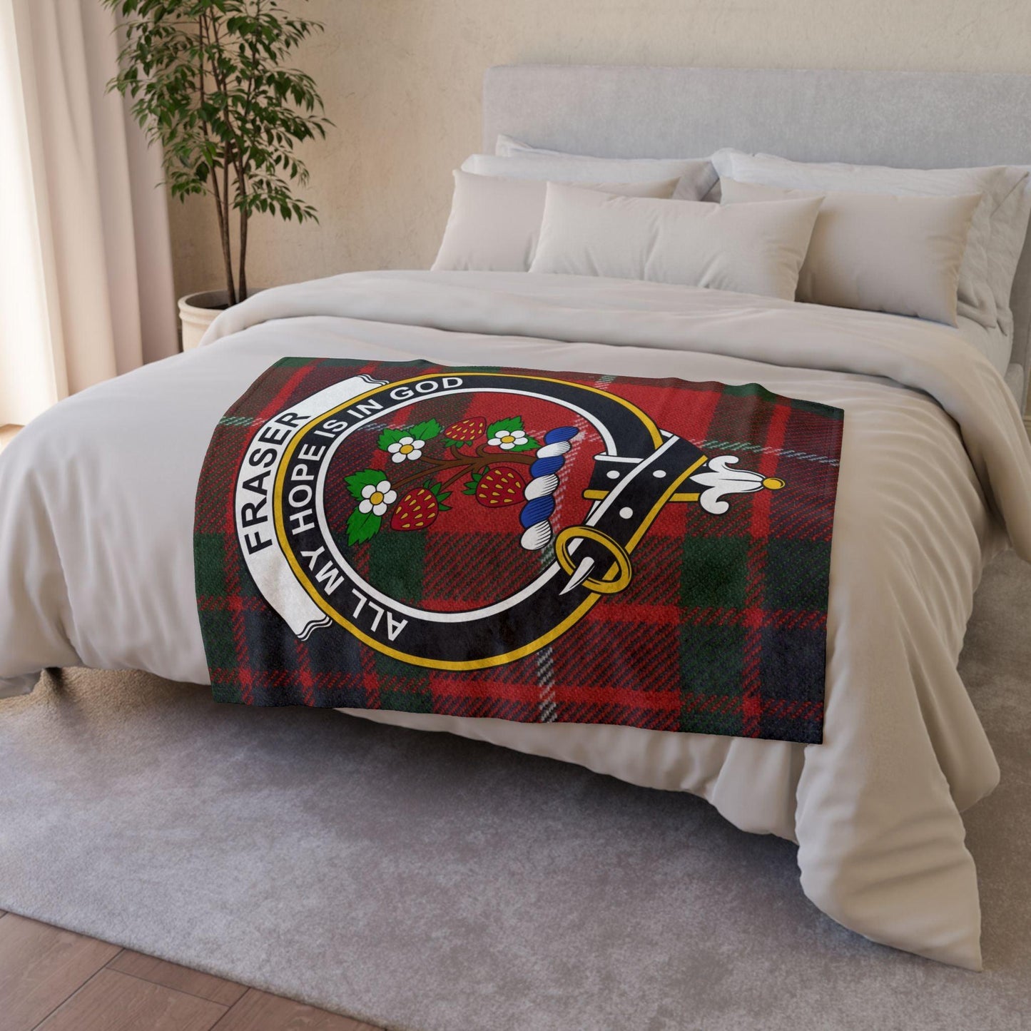 Fraser Clan Tartan Blanket – Scottish Crest Throw - Celtic Ancestry Gifts