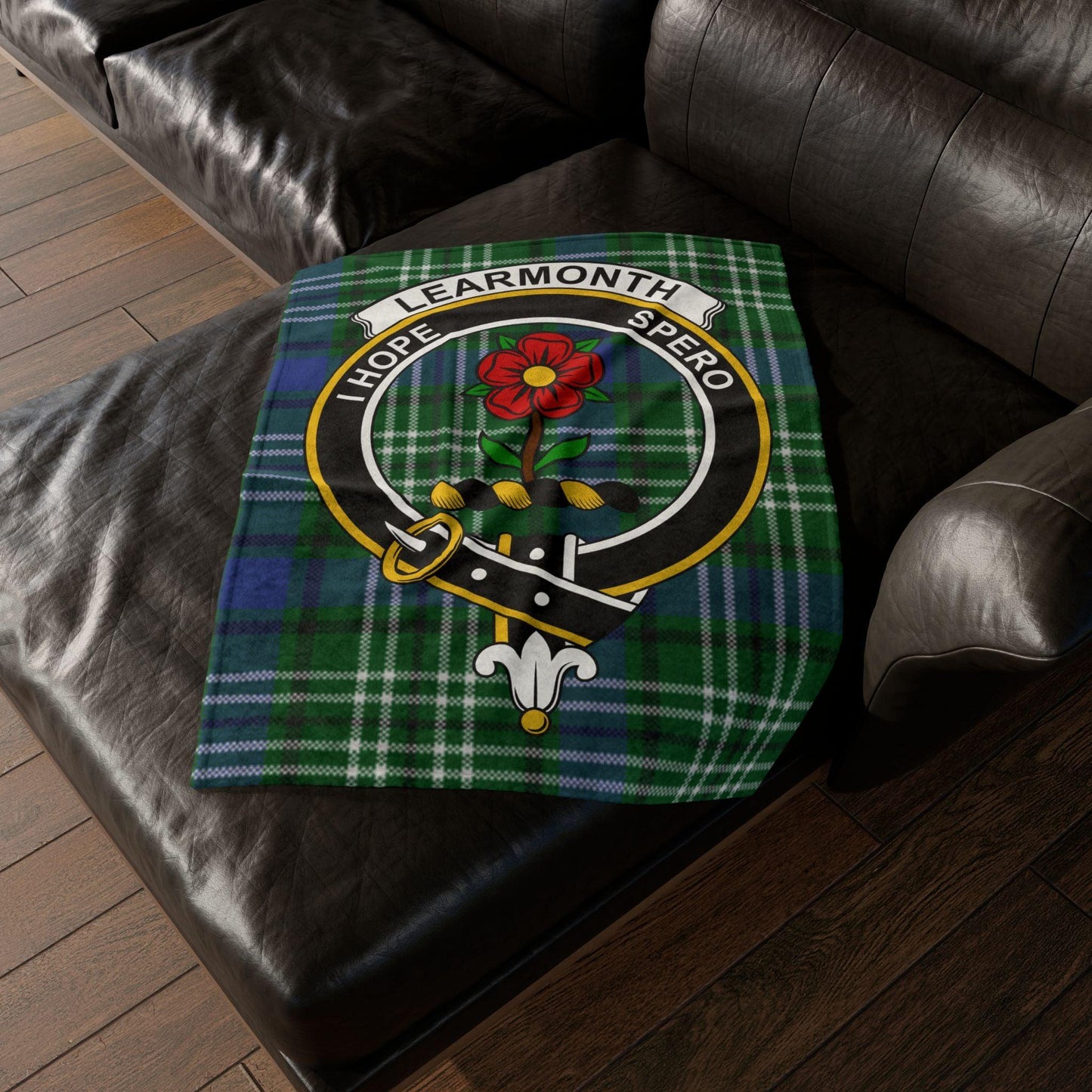 Learmonth Clan Tartan Blanket – Scottish Crest Throw, Soft & Cozy - Celtic Ancestry Gifts