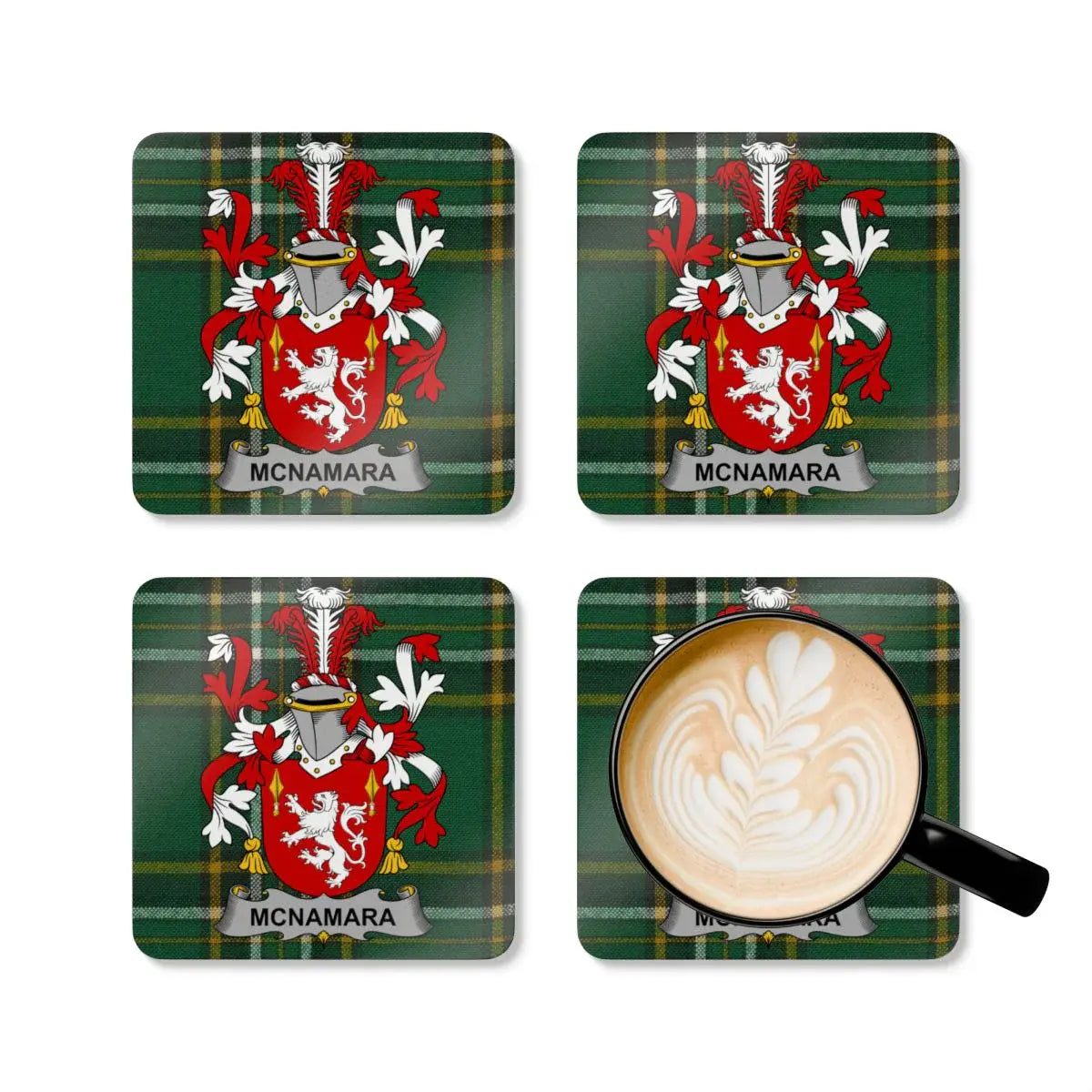 McNamara Family Crest Design with Plaid Coasters product