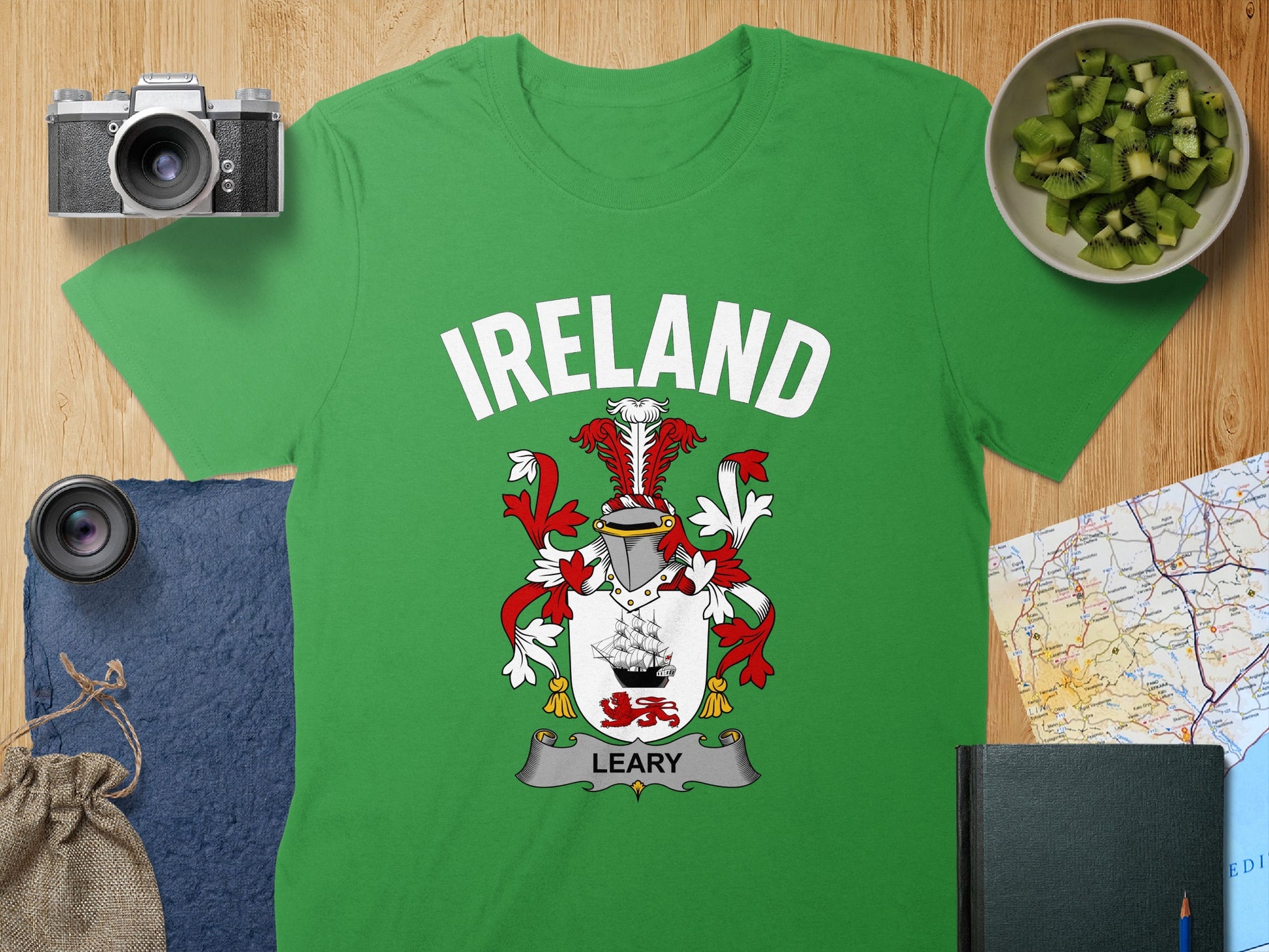 Ireland Leary Family Crest Graphic Design T-shirt