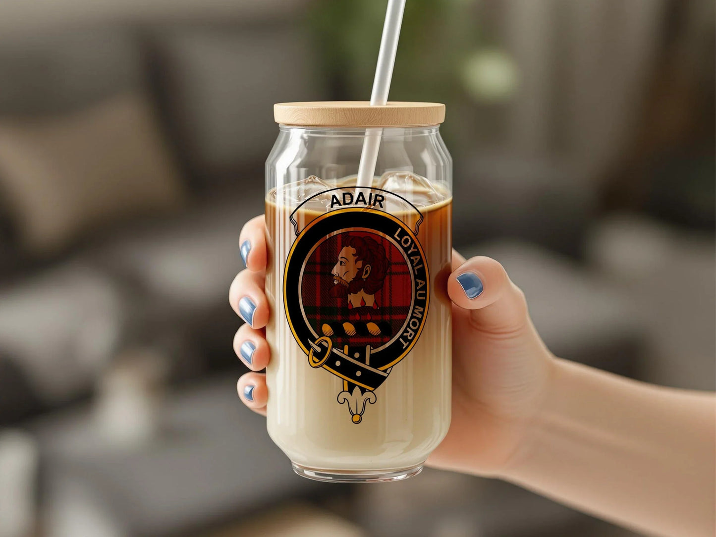 Adair Clan Loyal Au Mort Crest Glass Sipper Cup - Celtic Ancestry Gifts
