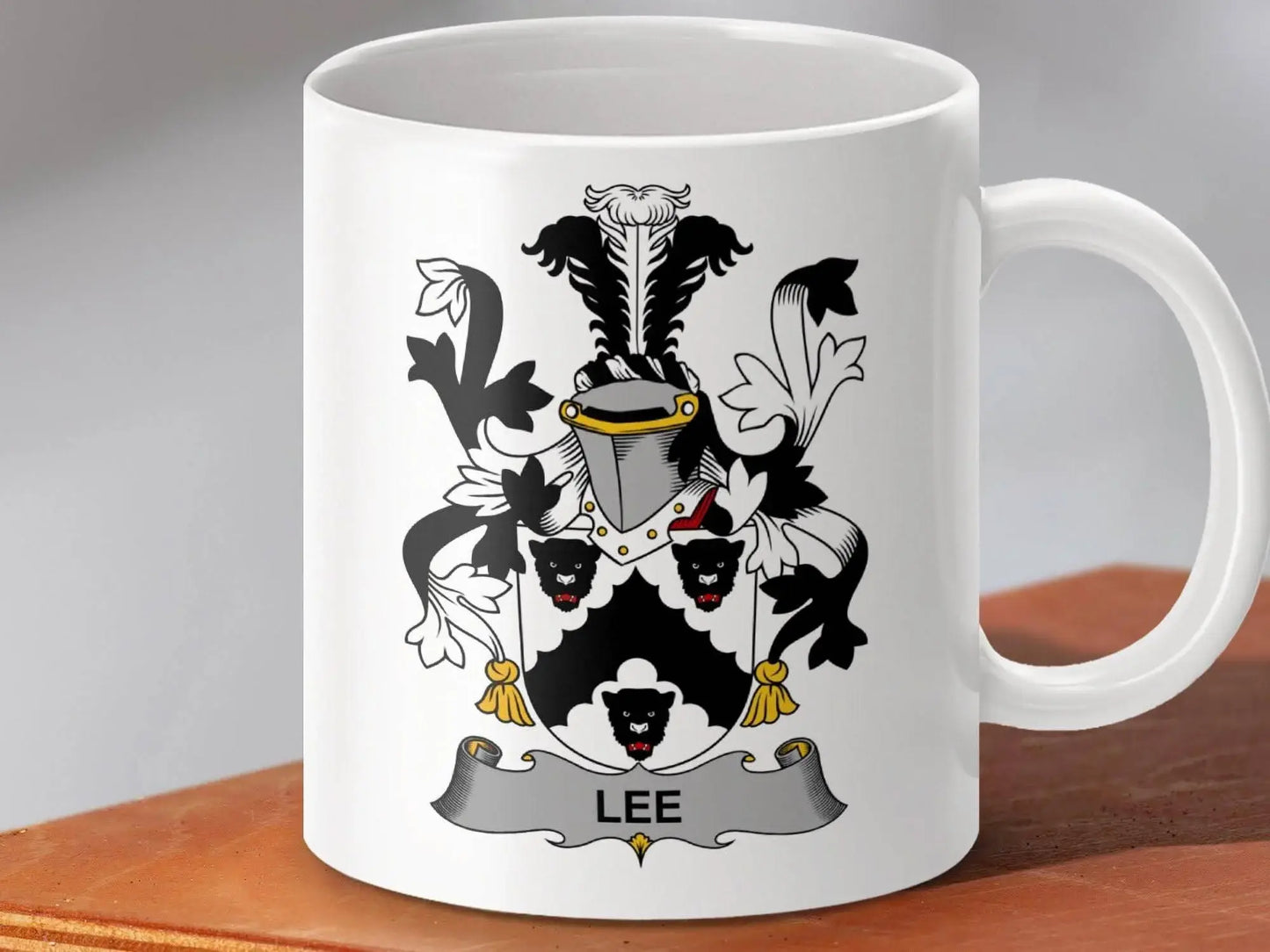 Lee Surname Irish Family Crest Coat of Arms Heraldry mug - Celtic Ancestry Gifts