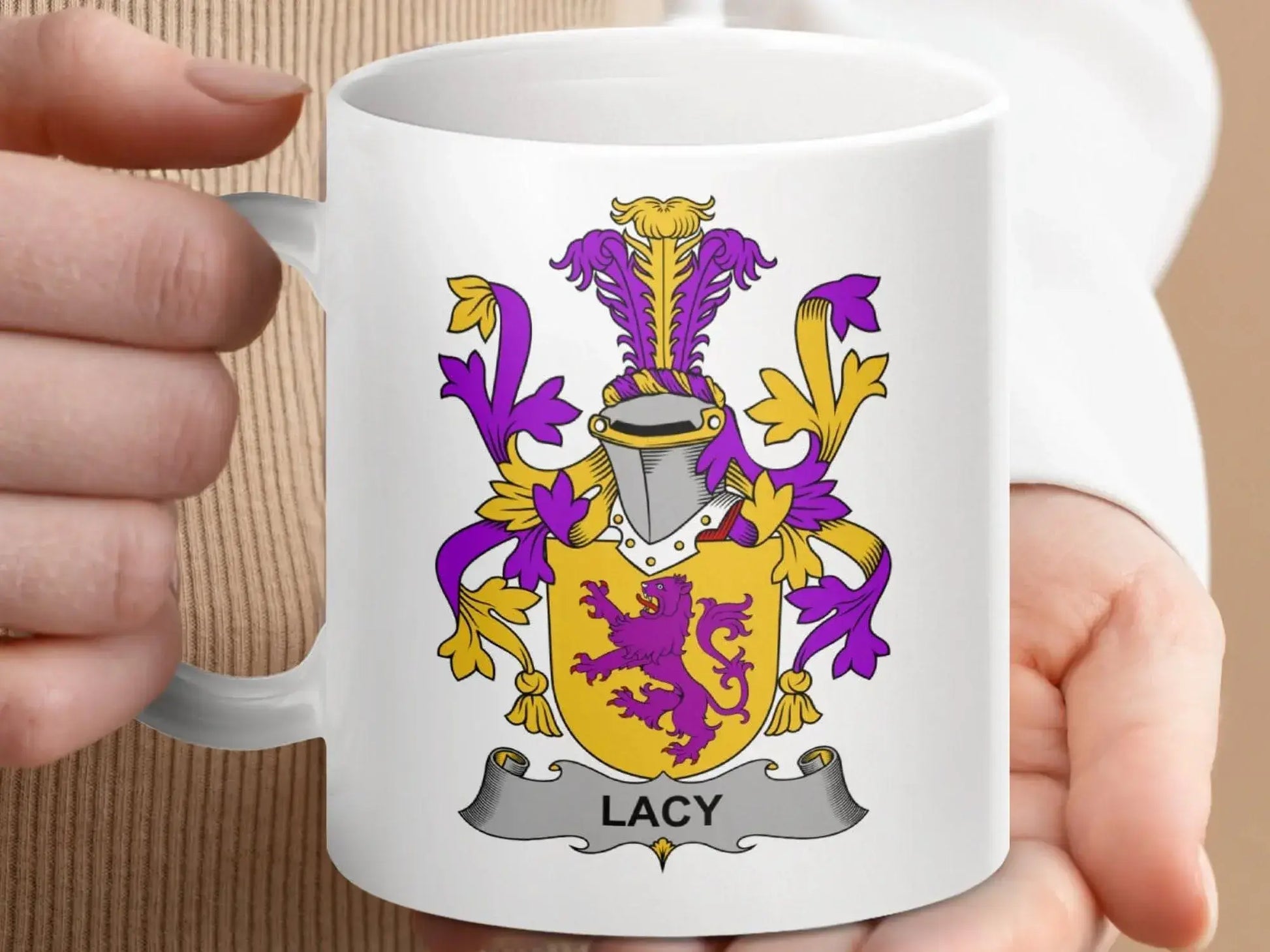 Lacy Surname Irish Coat Arms Family Crest Lion Rampant mug - Celtic Ancestry Gifts