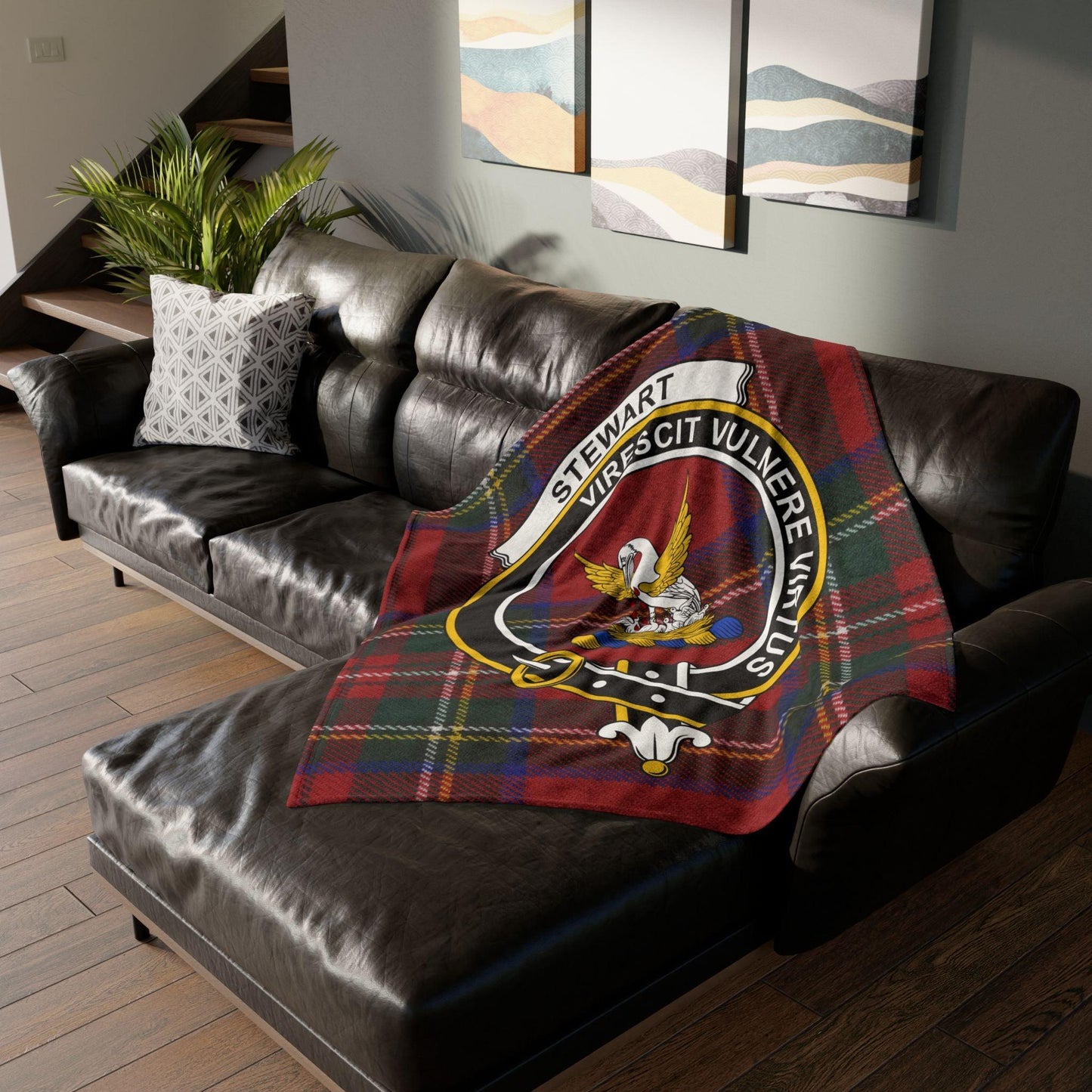 Stewart Clan Tartan Blanket – Scottish Crest Throw