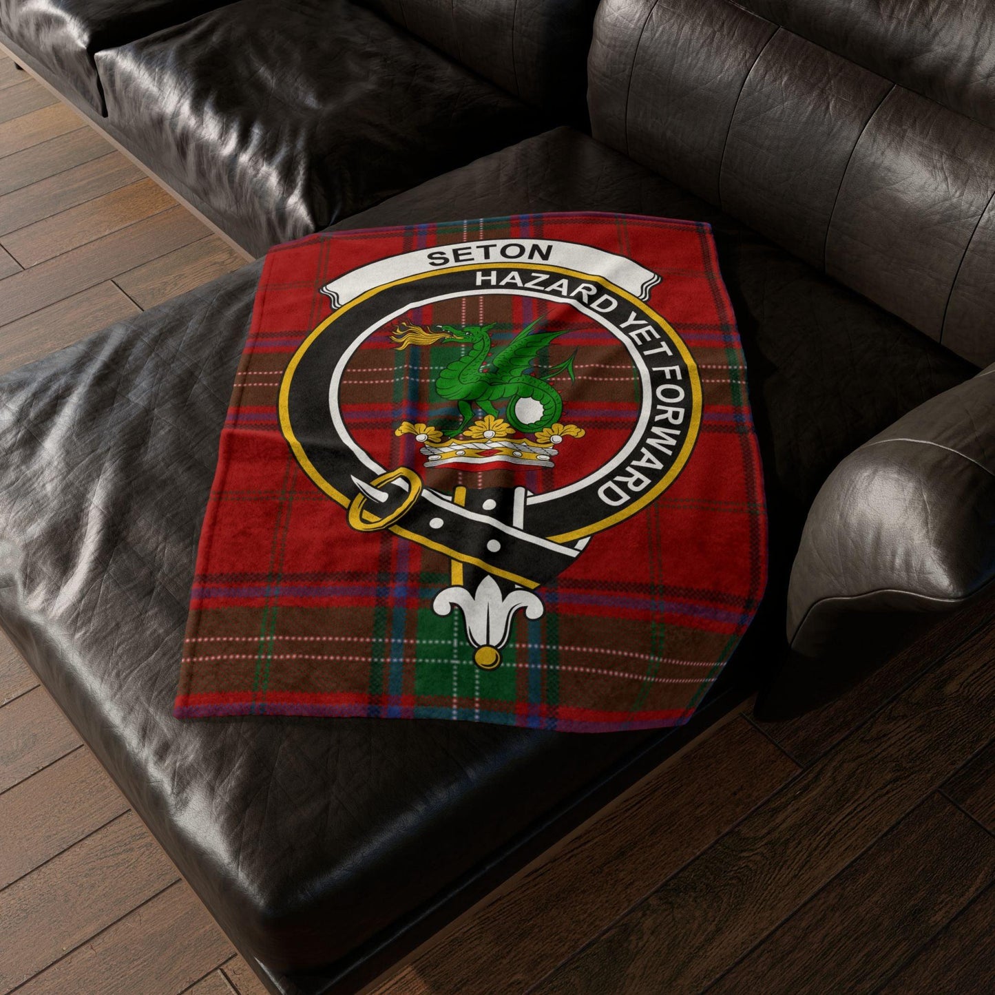 Seton Clan Tartan Blanket – Scottish Crest Throw