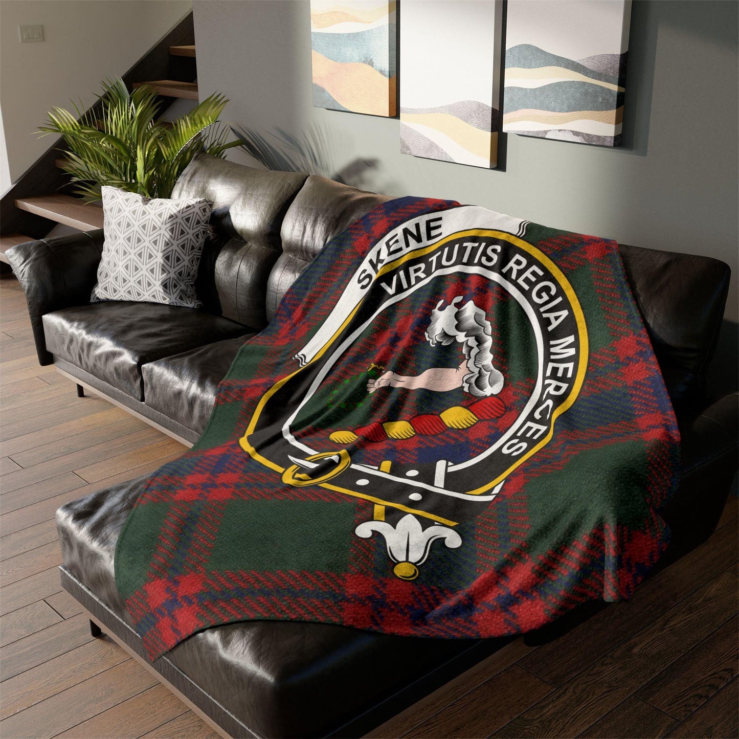 Skene Clan Tartan Blanket – Scottish Crest Throw