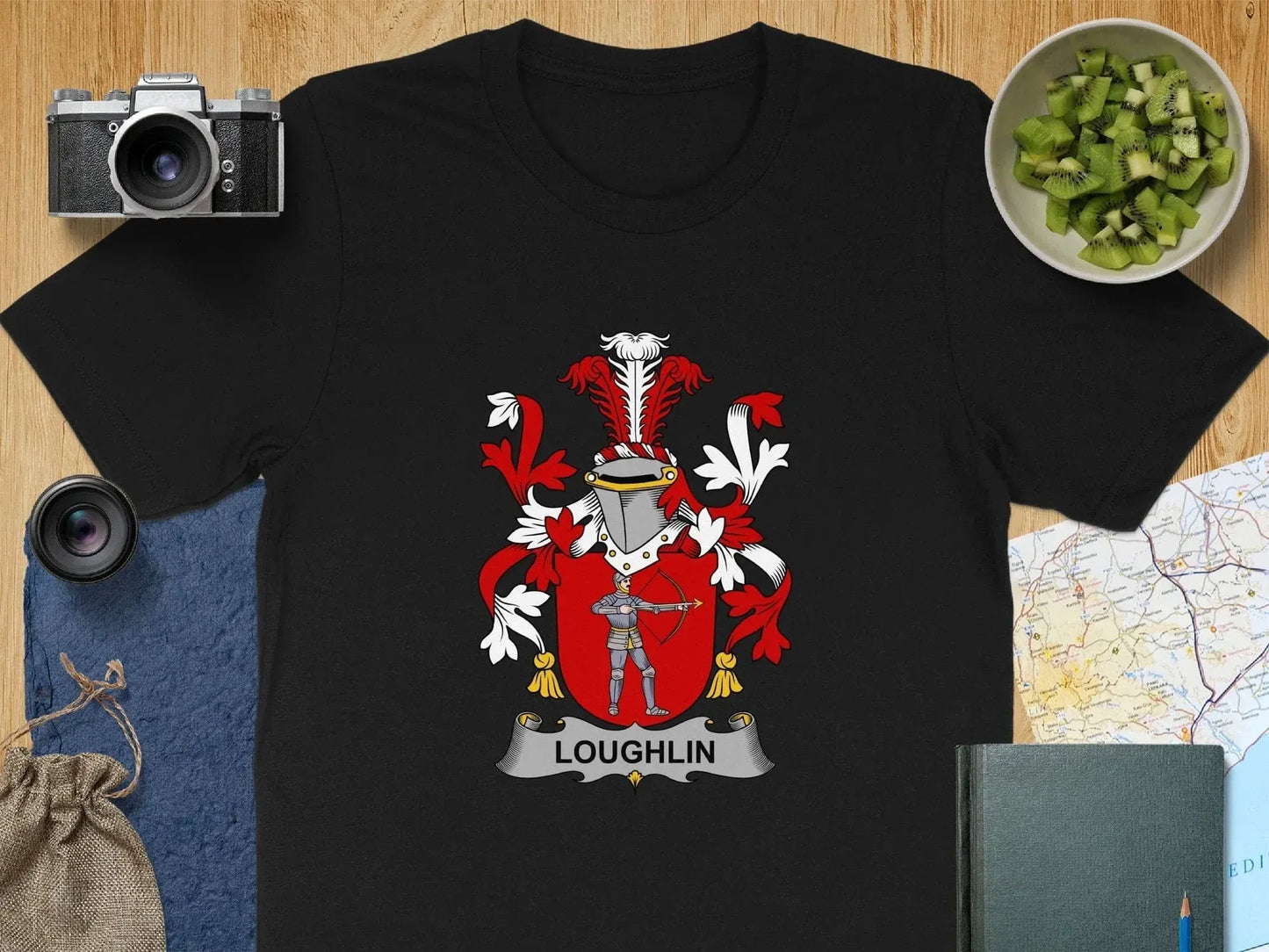 LOUGHLIN Family Crest Coat of Arms T-shirt product type