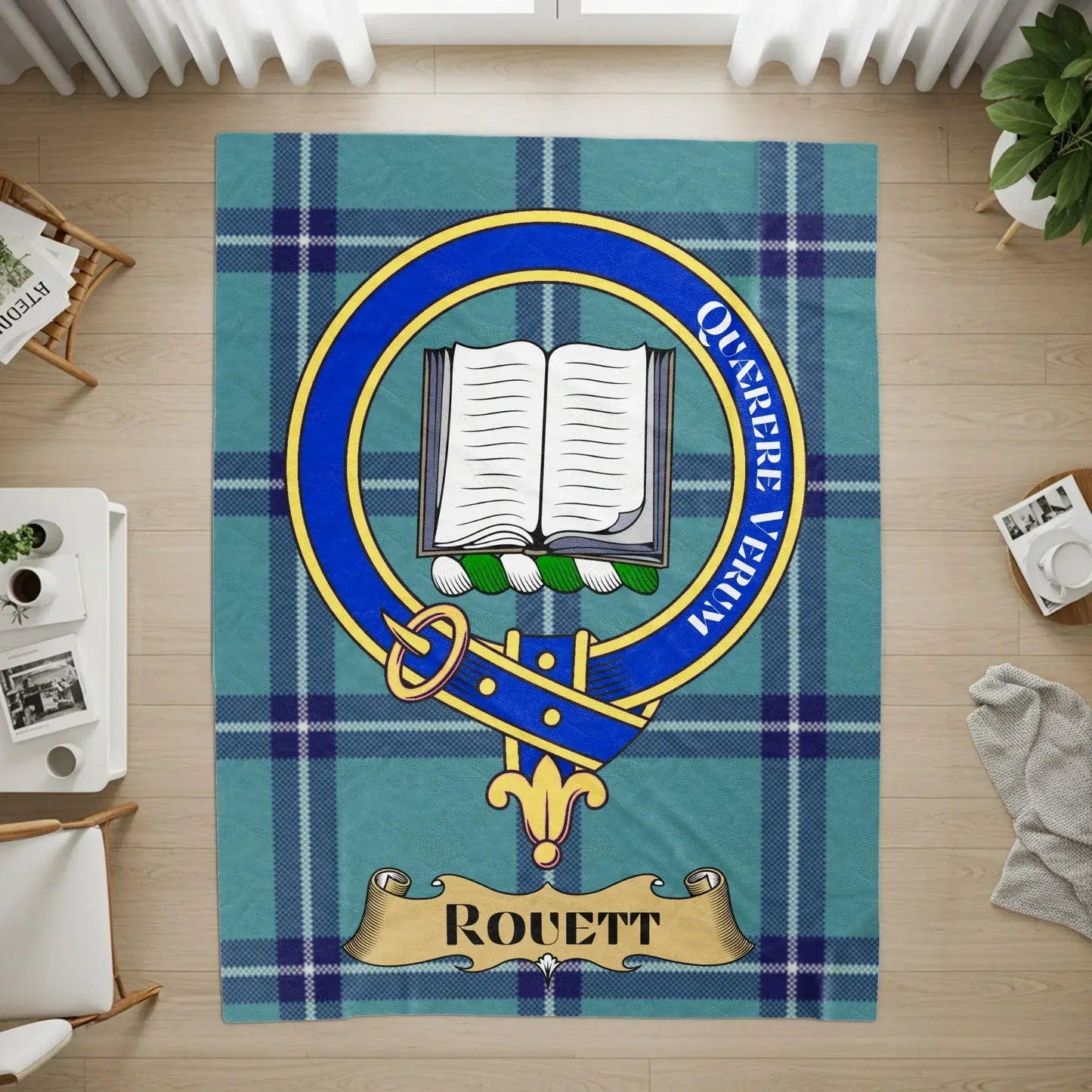 Rouett Clan Crest Blue Tartan Plaid Area Rug product type
