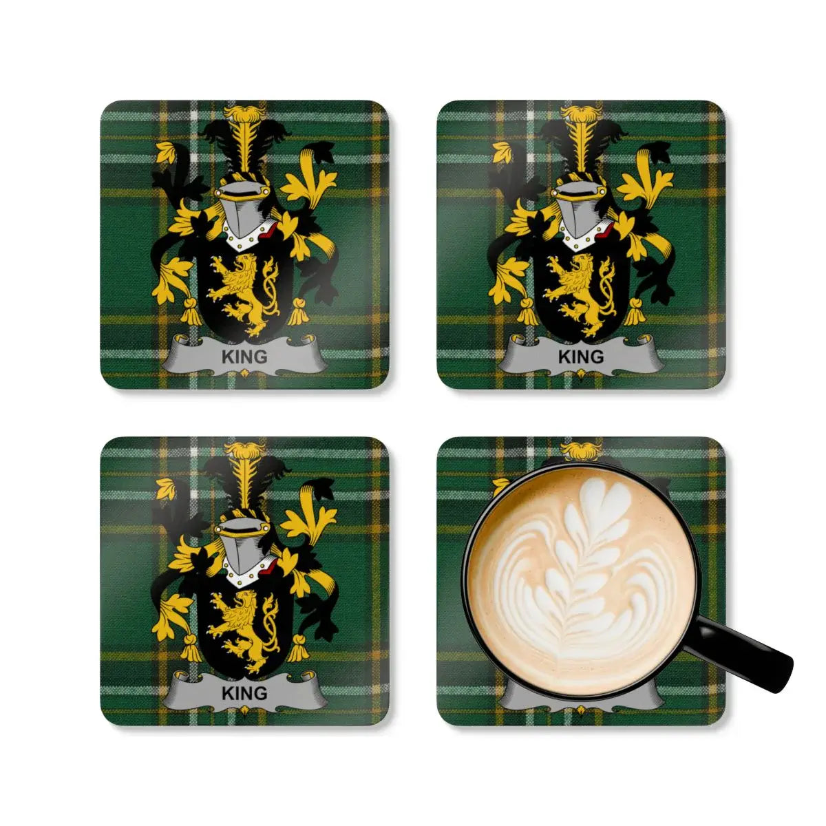 King Coat of Arms Plaid Background Coaster Set product