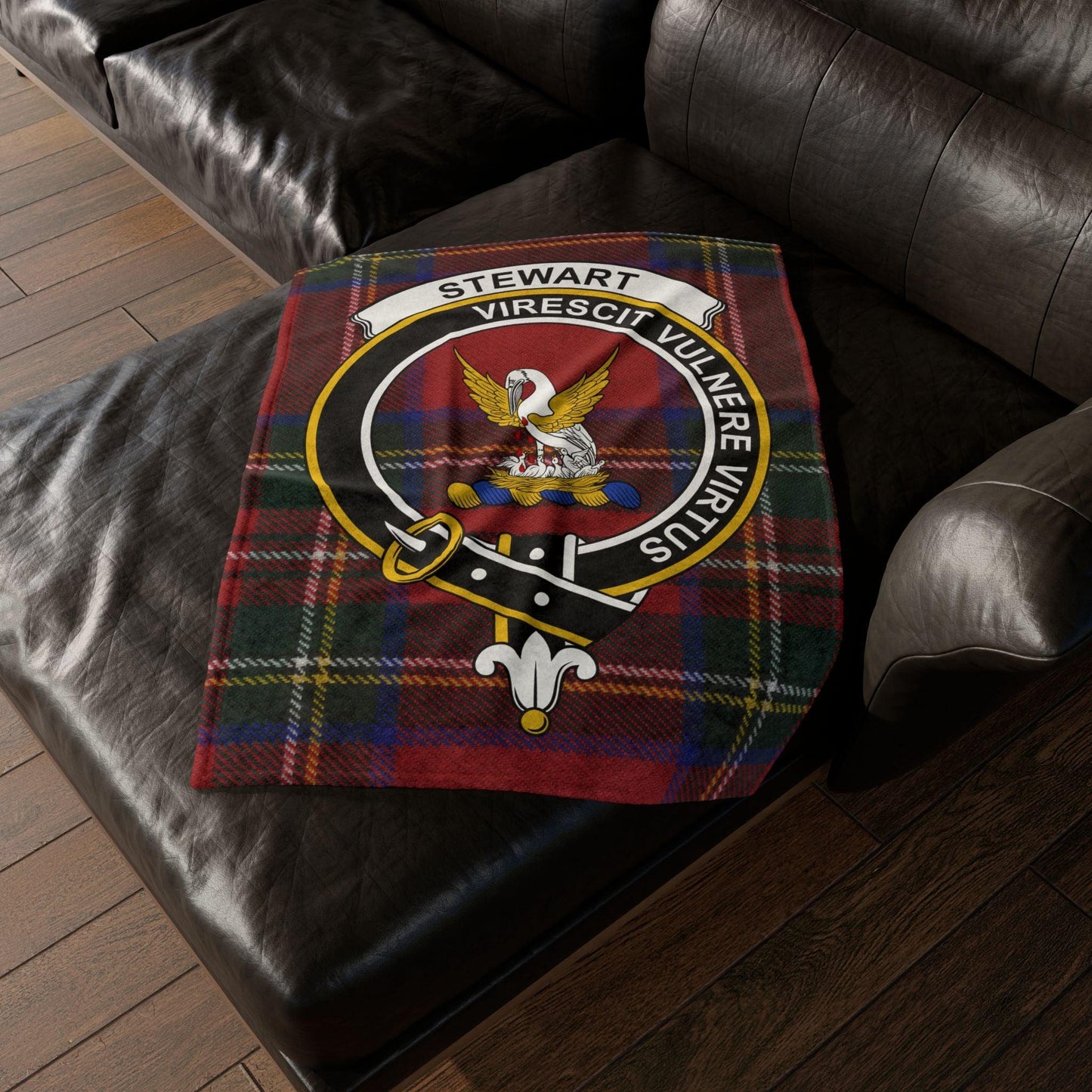 Stewart Clan Tartan Blanket – Scottish Crest Throw