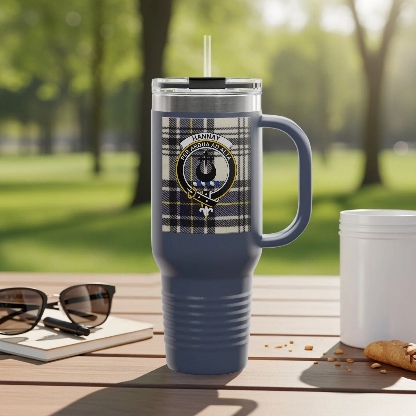 Tartan Design Hannay Clan Crest Travel Mug product