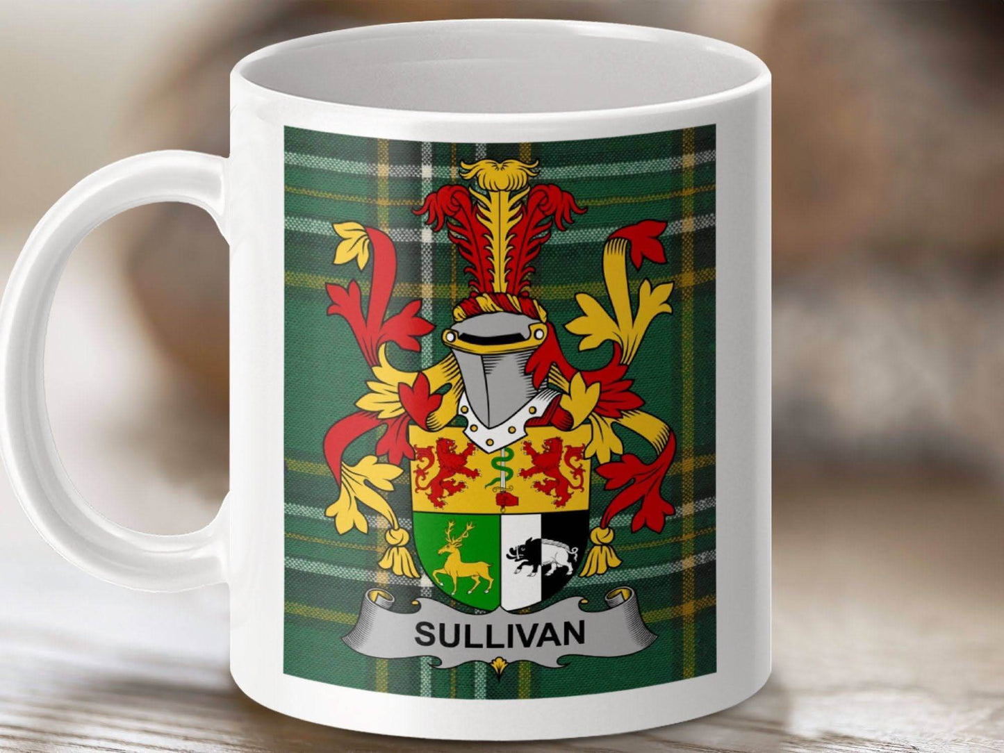 Sullivan Surname Family Crest Irish Tartan Mug - Celtic Ancestry Gifts