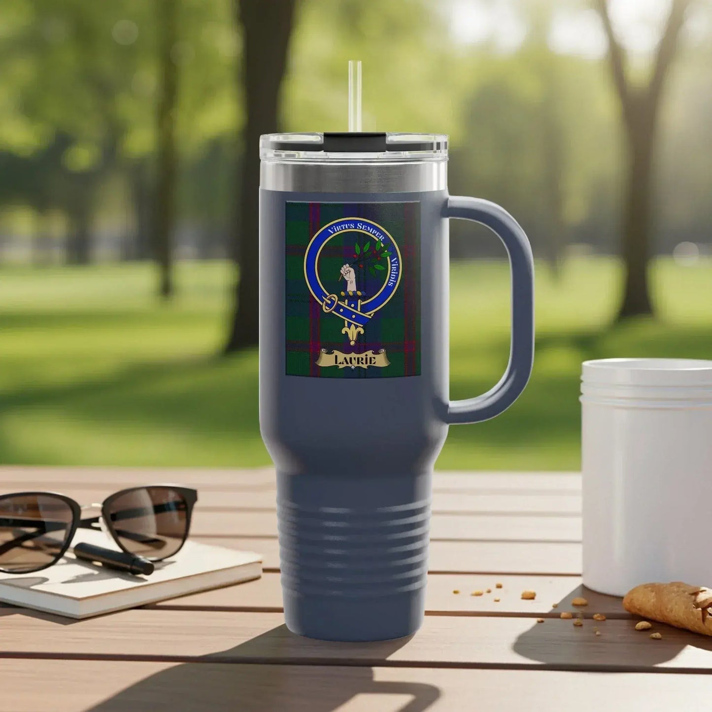 Stylish Tartan Pattern Tall Tumbler with Handle product