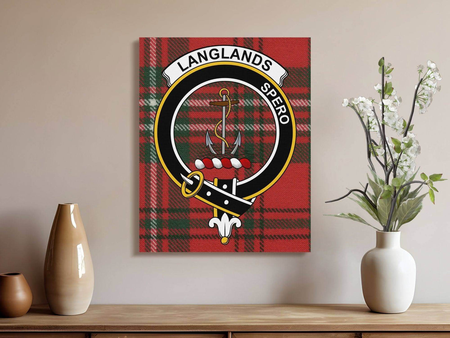 Langlands Clan Crest Family Tartan Wrap Canvas - Celtic Ancestry Gifts