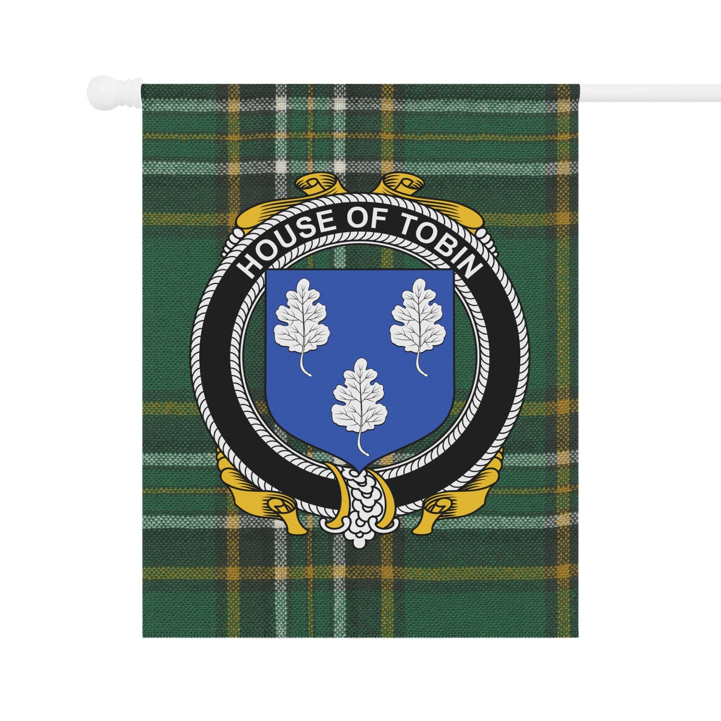 House of Tobin Clan Crest on Tartan Garden Flag
