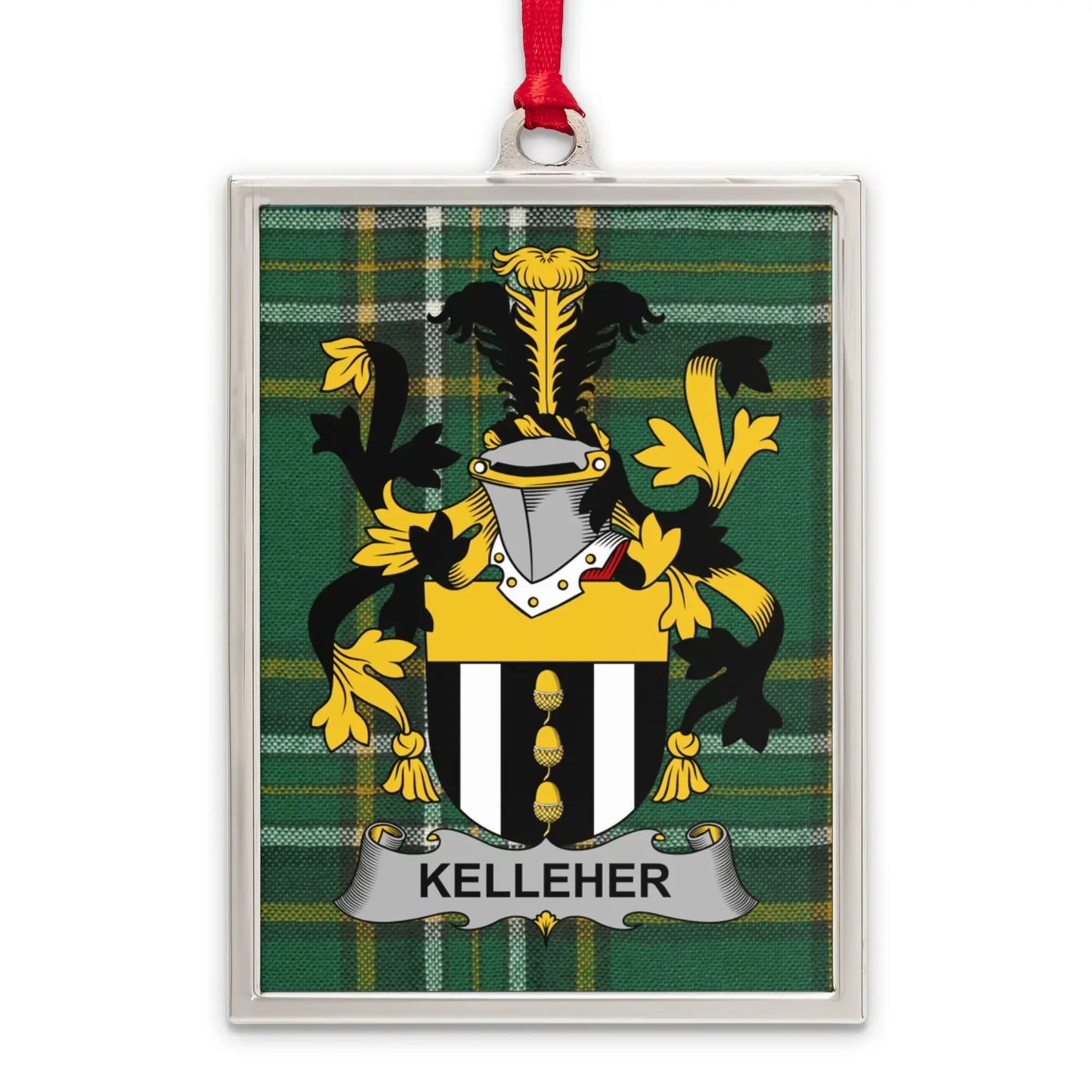 Kelleher Family Crest Plaid Background Hanging product