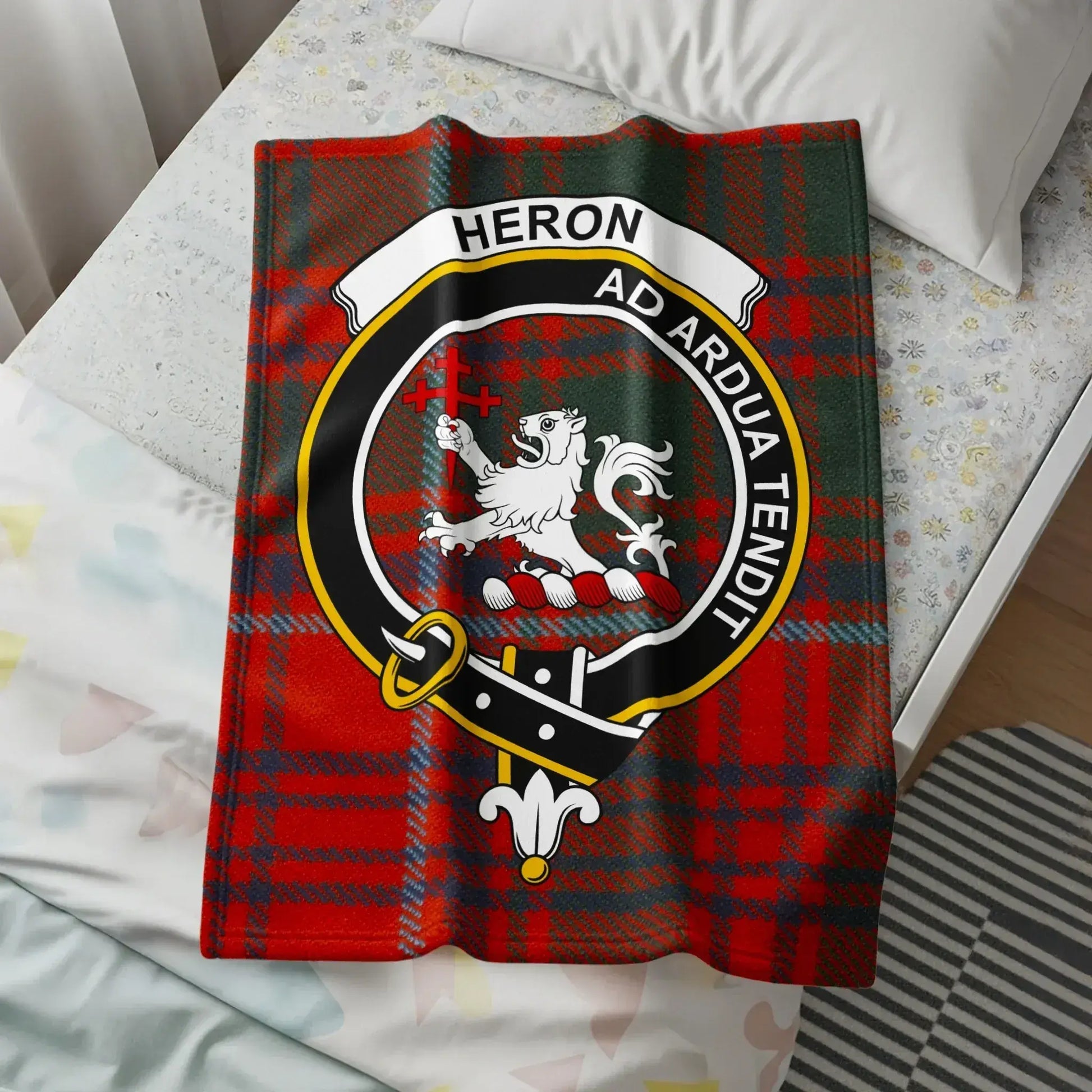 Red Tartan Blanket with Heron Crest Emblem product