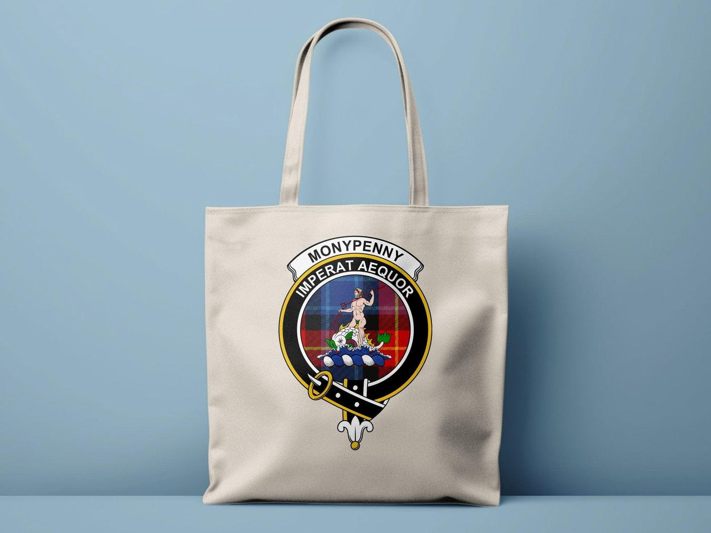 Moneypenny Scottish Clan Crest Tartan Tote Bags - Celtic Ancestry Gifts