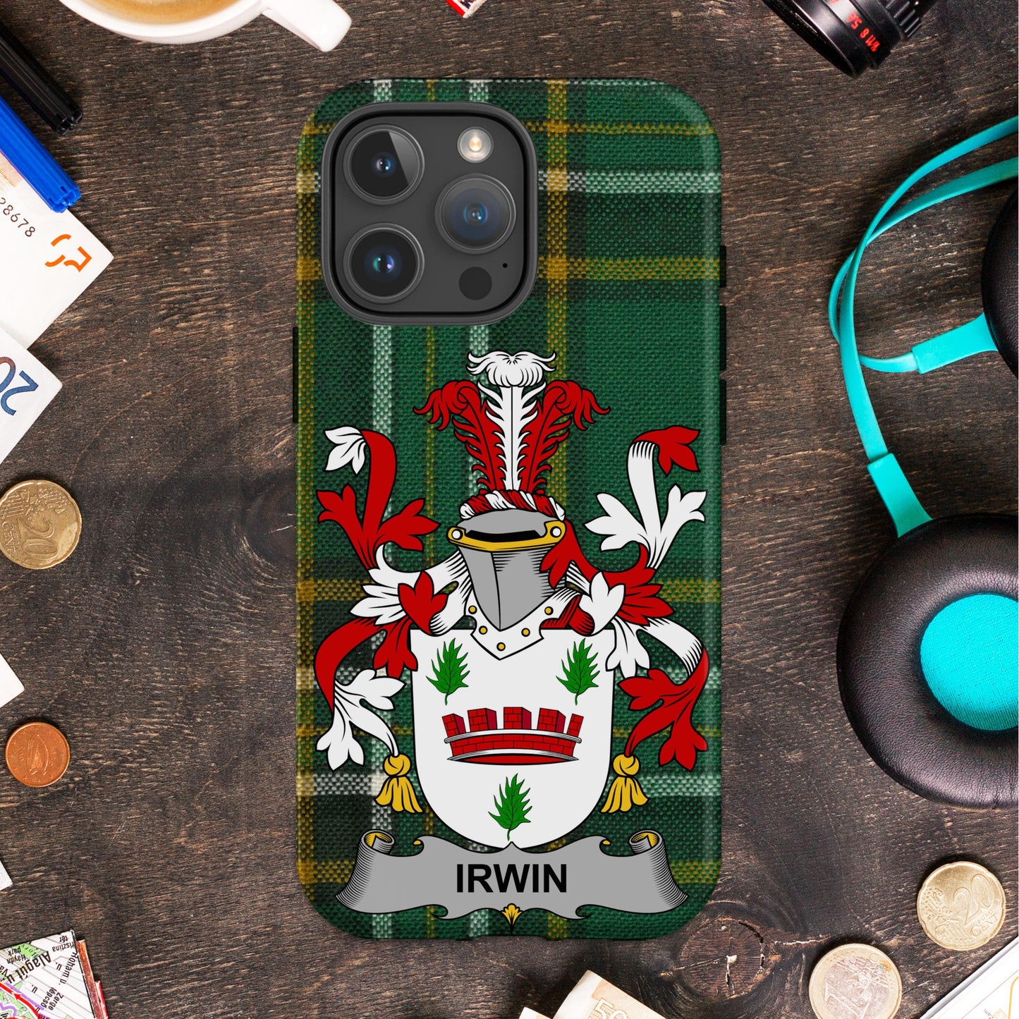 Irwin Surname Family Crest Plaid Cell Phone Cover - Celtic Ancestry Gifts