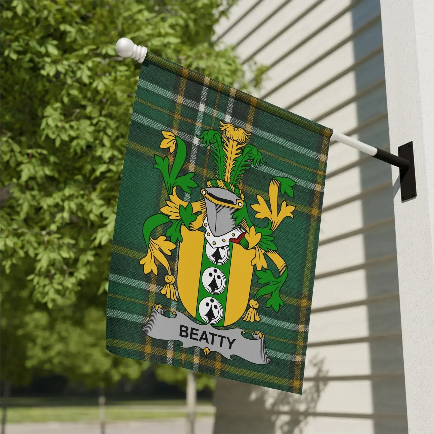 Beatty Family Crest Green Plaid Garden Flag product