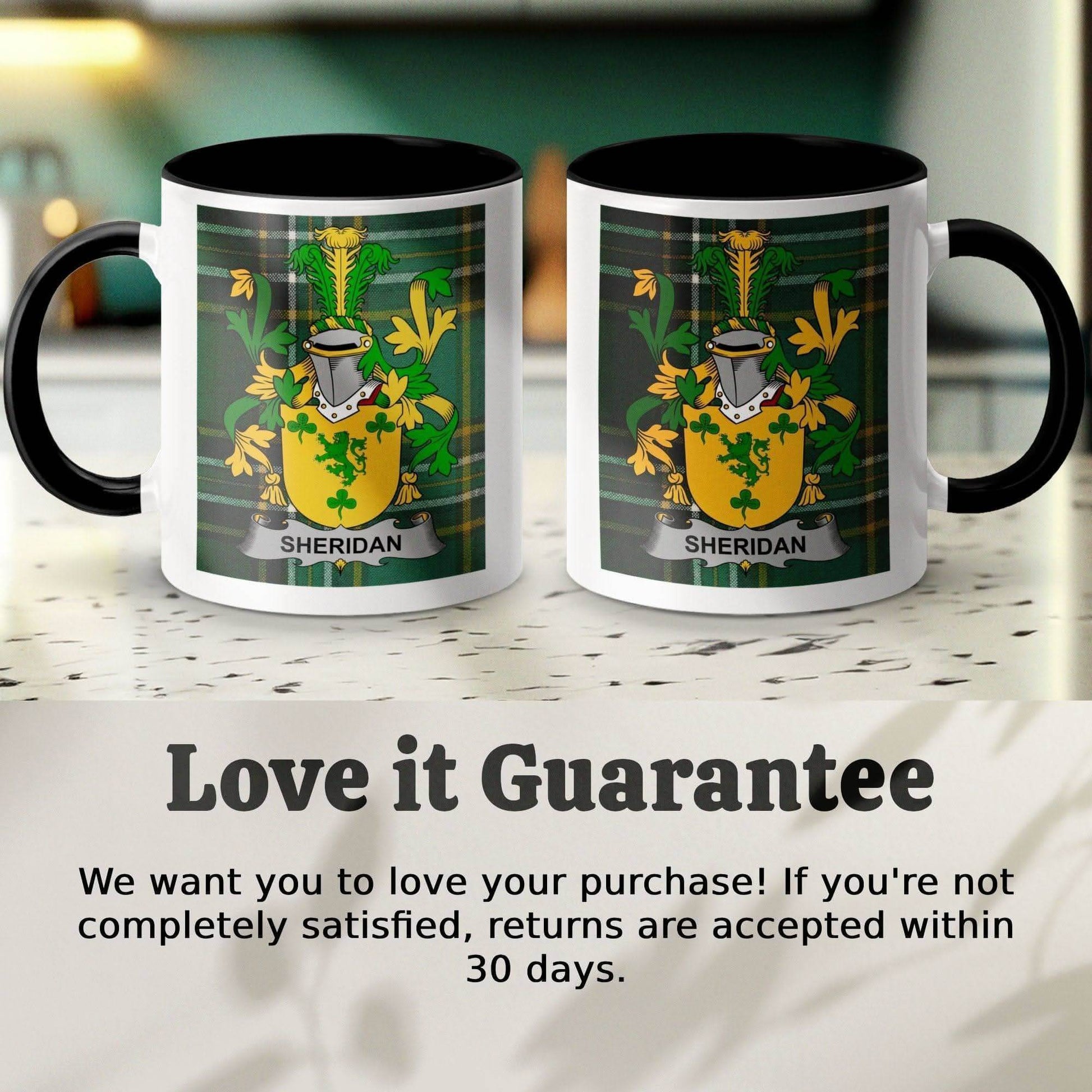 Sheridan Irish Surname Coat of Arms National Tartan Mug - Celtic Ancestry Gifts