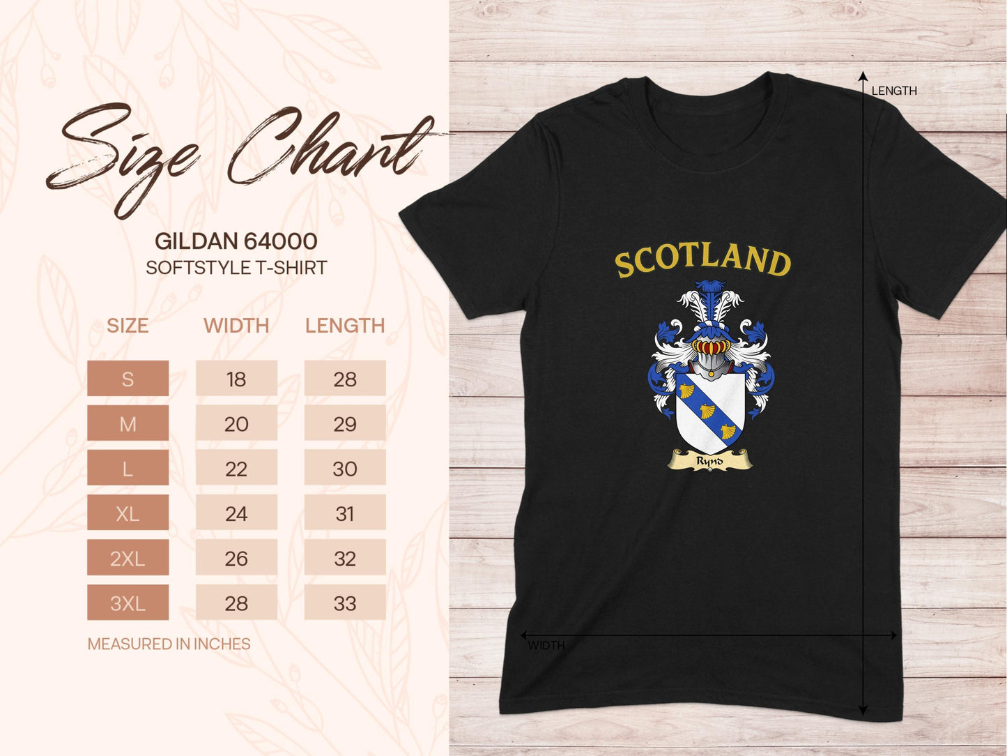 Scotland Emblem T-Shirt Size Chart product