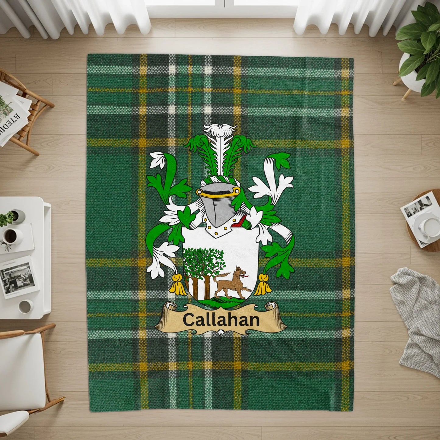 Personalized Green Plaid Callahan Family Crest Rug product