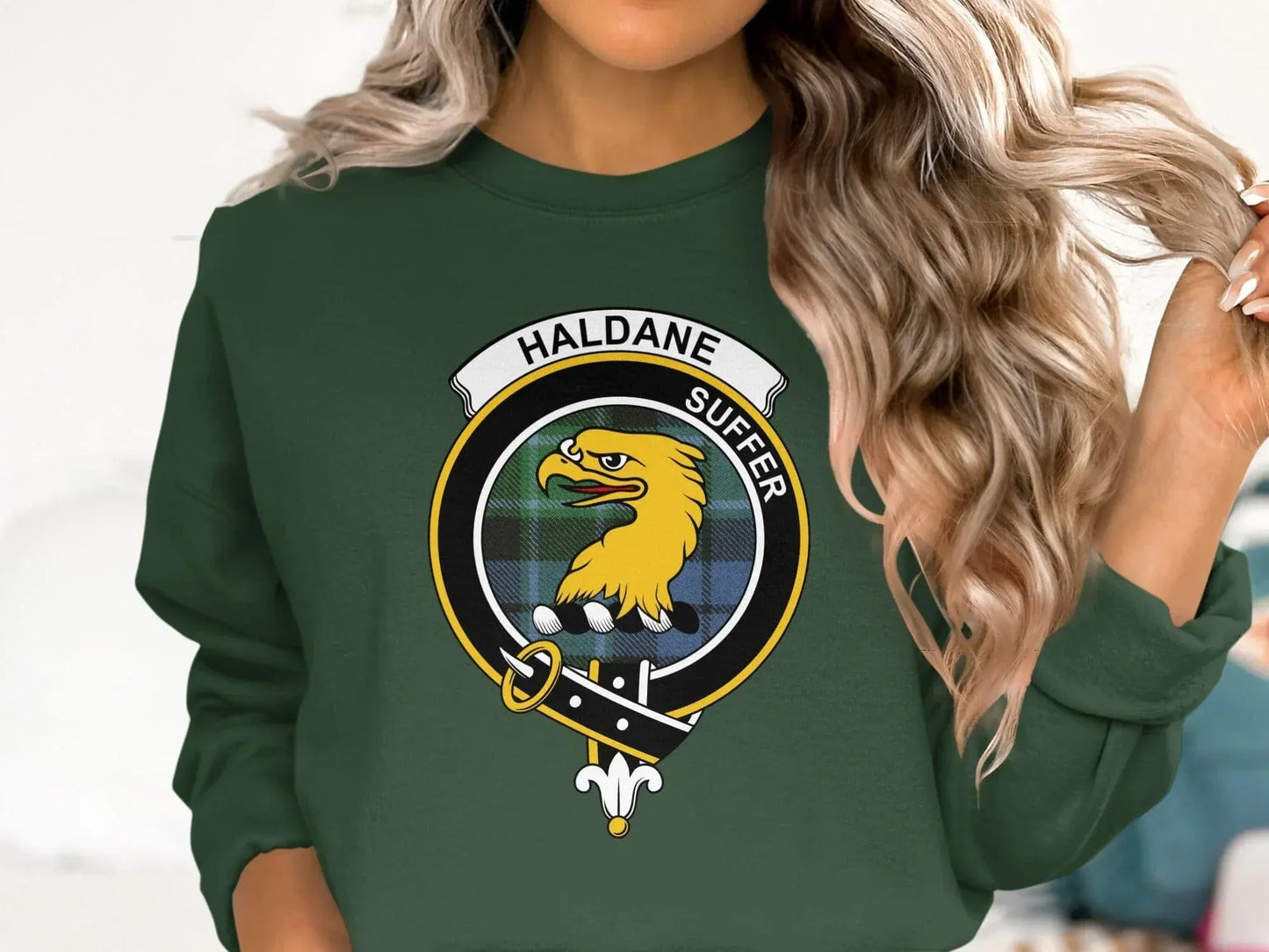 Haldane Suffer Eagle Logo on Green Crewneck product