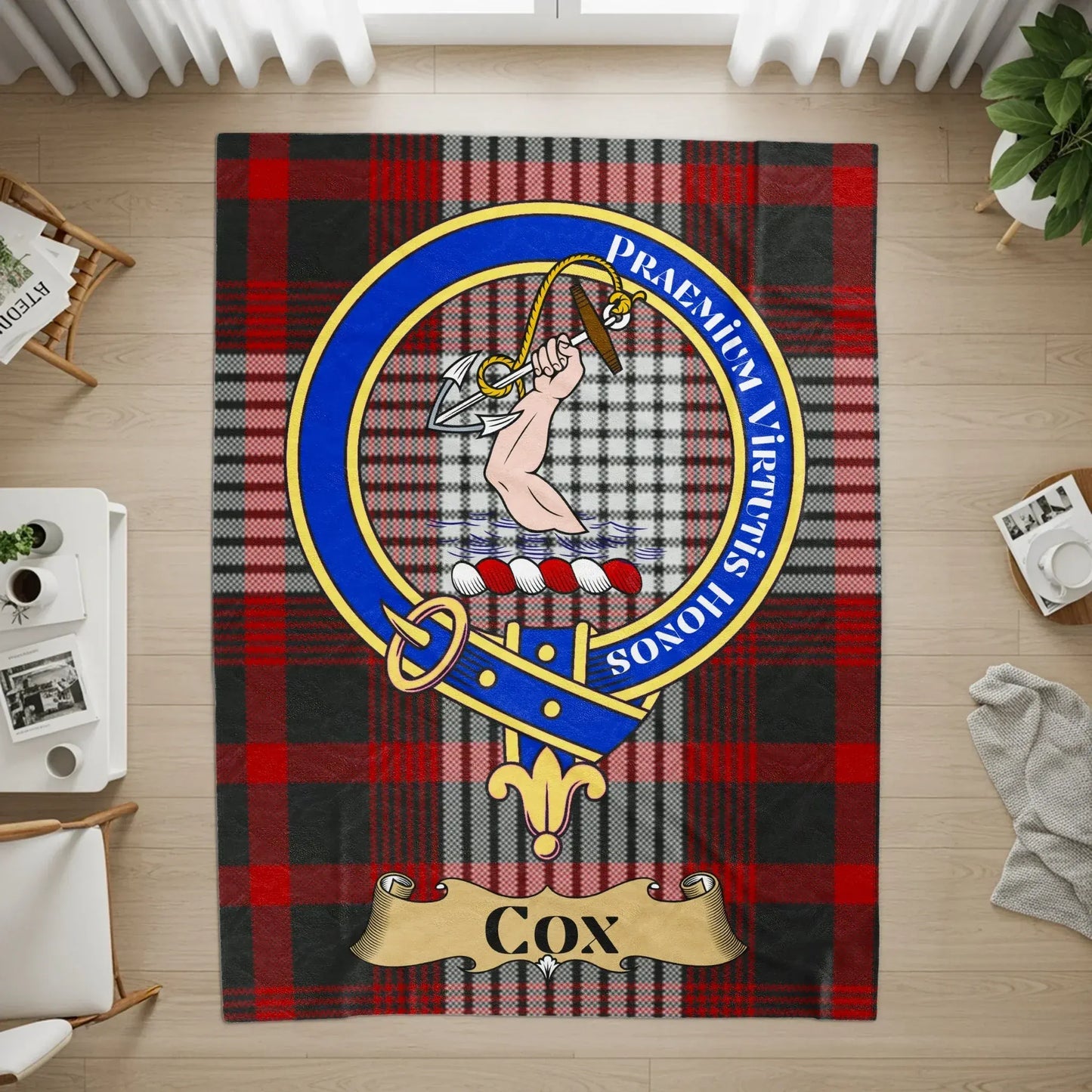 Personalized Cox Family Crest Plaid Pattern Rug product