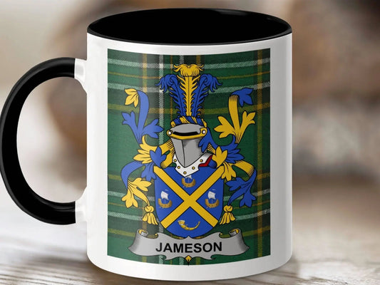 Jameson Surname Family Crest Irish Tartan Mug - Celtic Ancestry Gifts