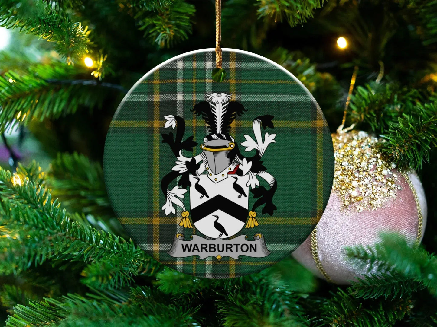 Warburton Family Crest Plaid Christmas Ornament product type
