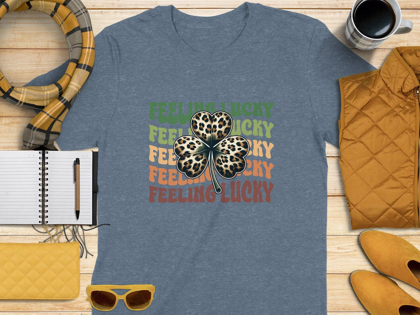 Feeling Lucky Shamrock Clover Graphic Leopard Print t-shirt - Celtic Ancestry Gifts
