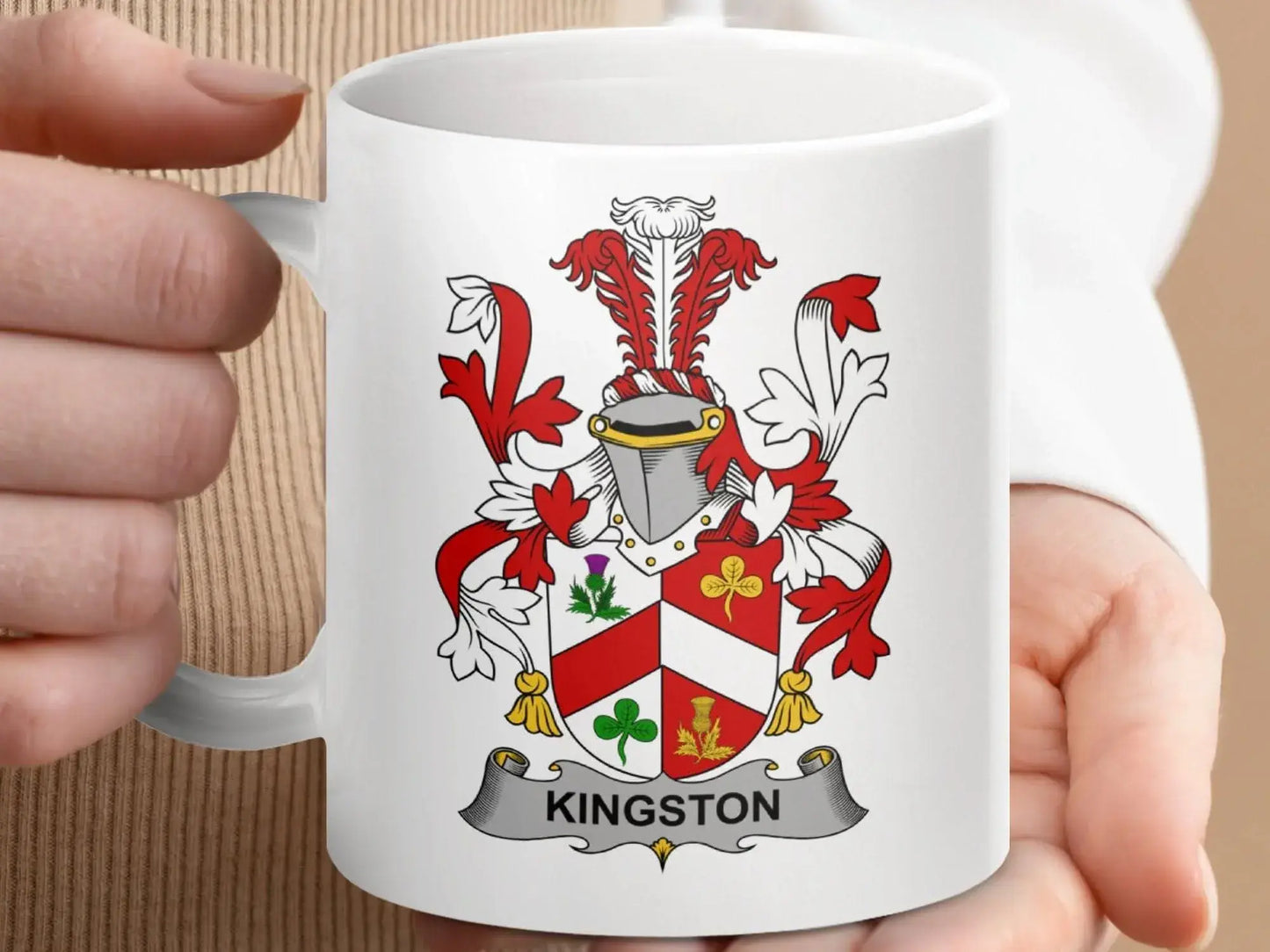 Kingston Irish Family Crest Surname 11 oz Novelty Mug - Celtic Ancestry Gifts